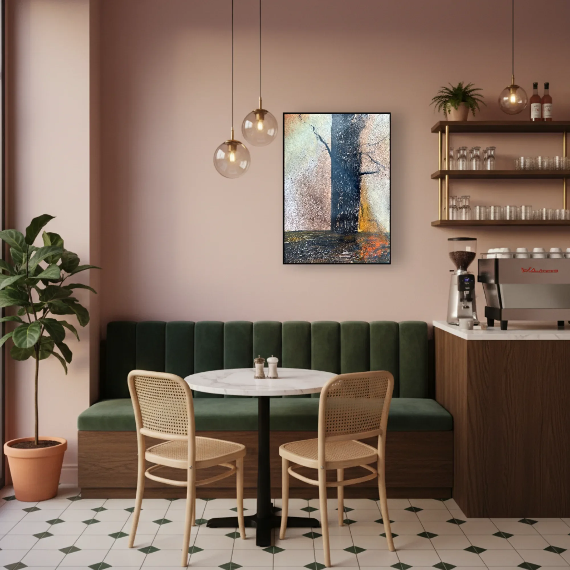 After The Burn displayed in a contemporary café or restaurant interior
