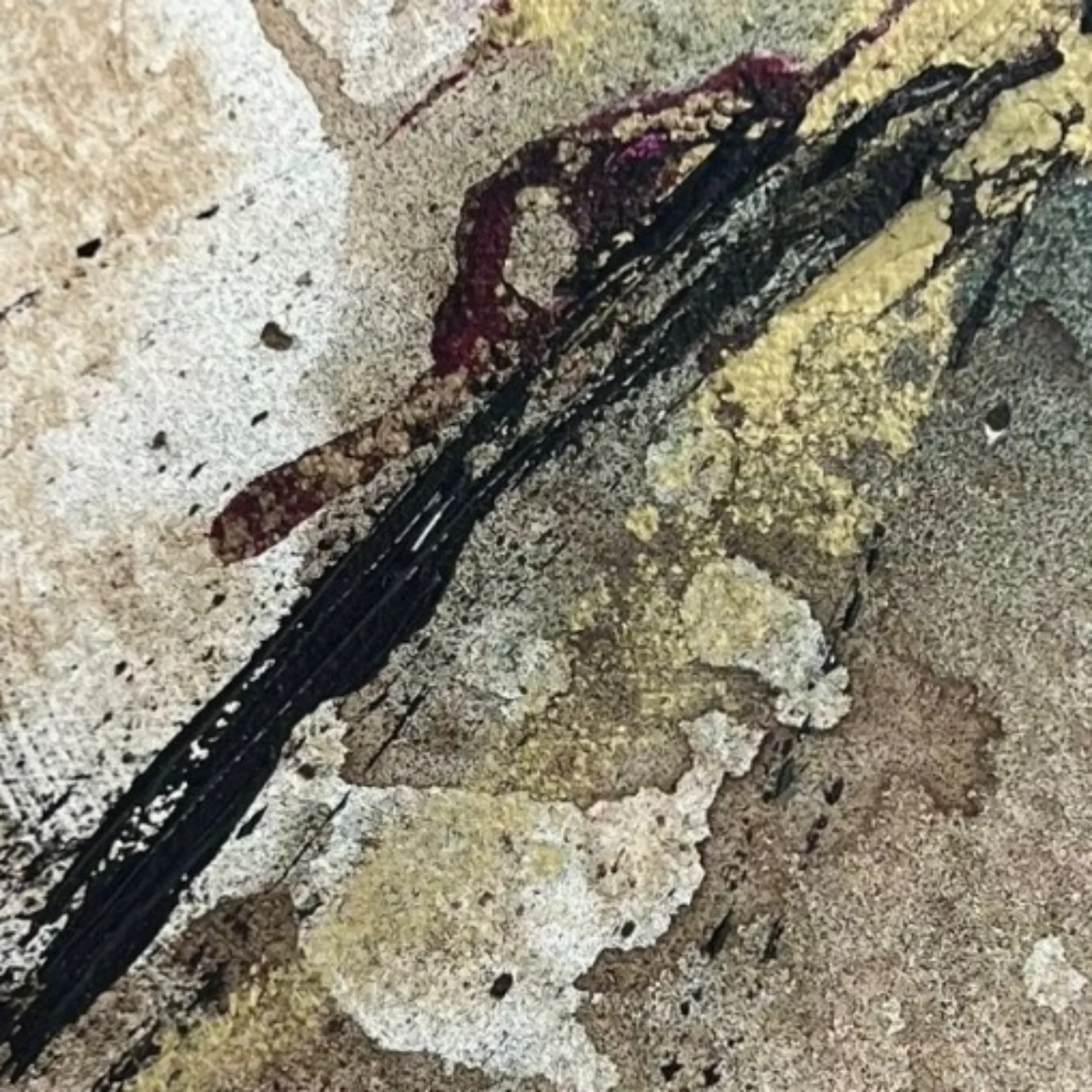 Circular traces, spattered ink and gestural marks in Fracture Field I
