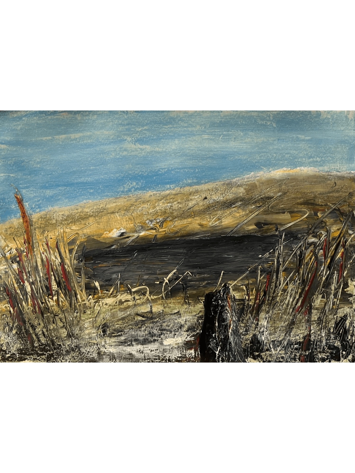 Contemporary landscape painting Standing Ground with foreground stones by Andrew Bowers