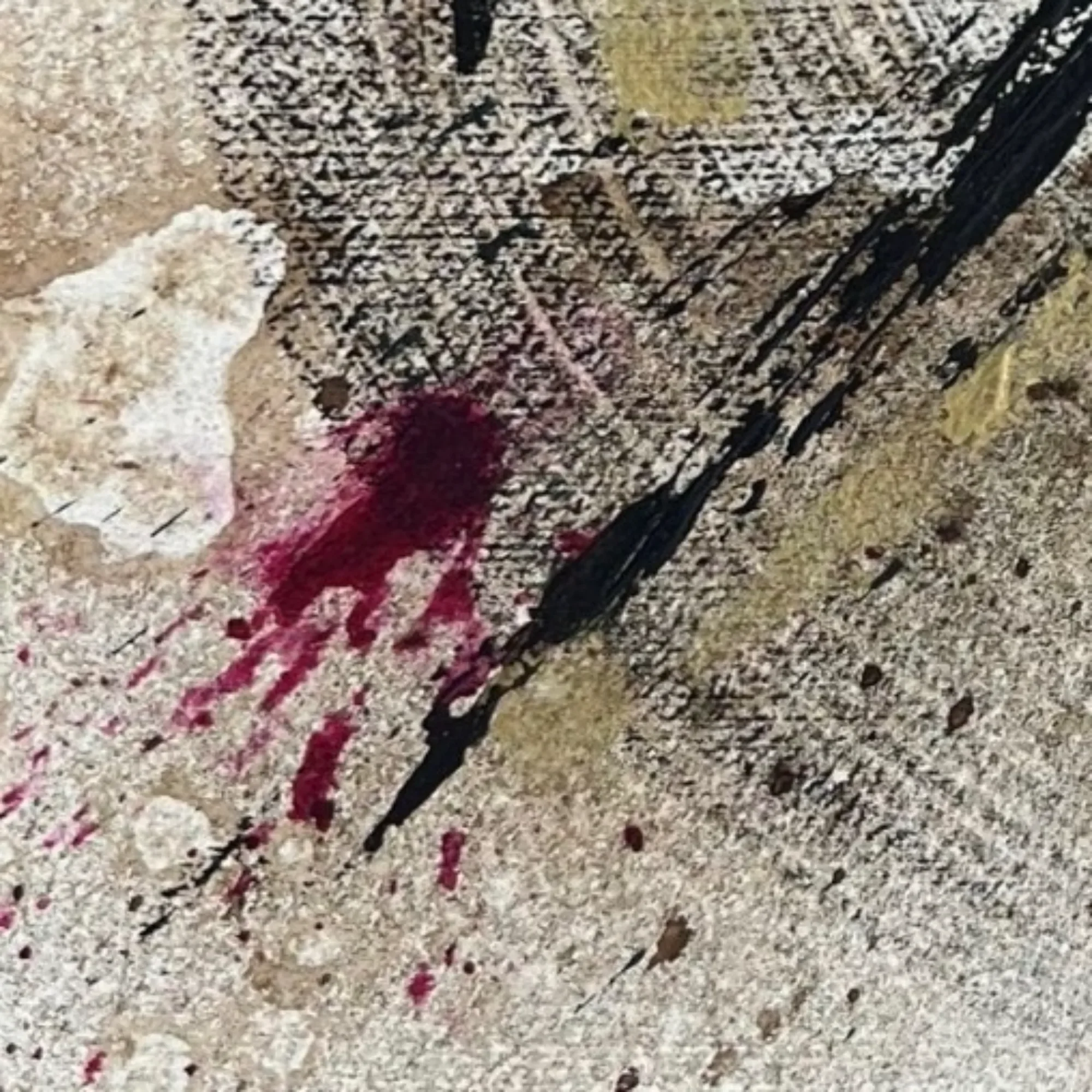 Close-up of warm earth tones, deep black and subtle gold in Fracture Field I