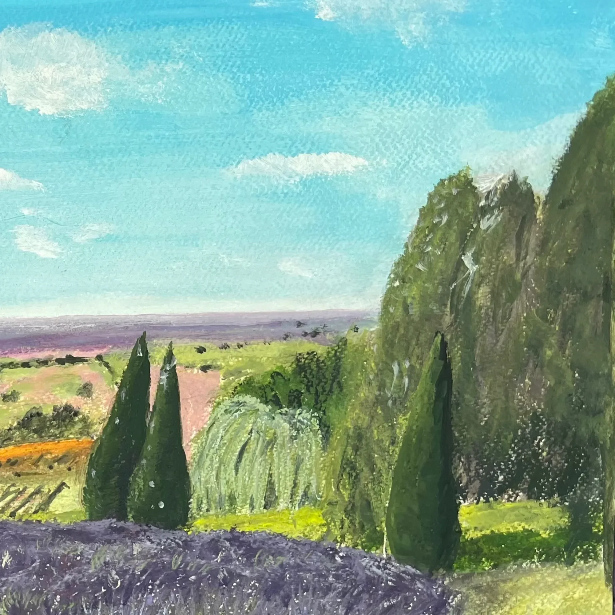 Acrylic and pastel texture in Summer at Yorkshire Lavender by Andrew Bowers