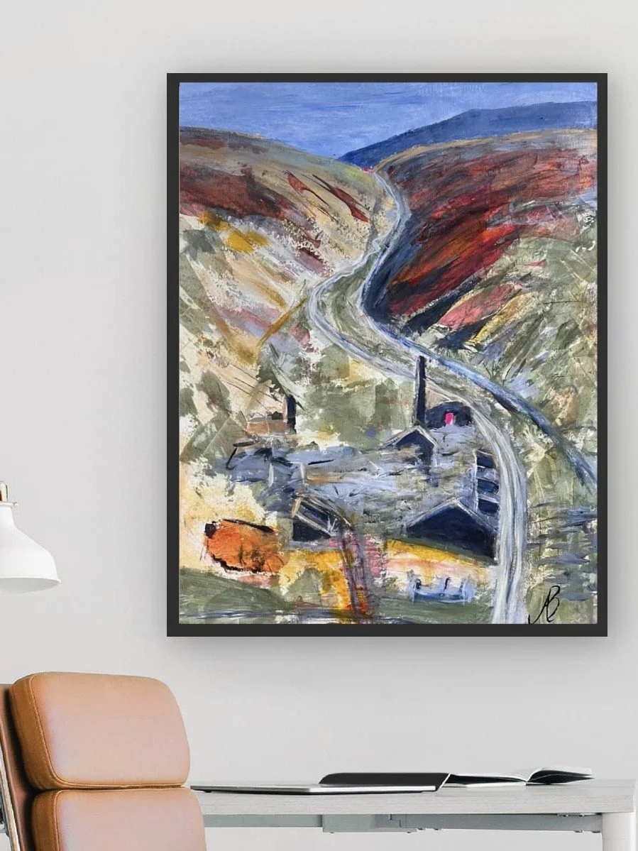 Moorland Memory  Quiet Divides framed landscape painting by Yorkshire artist Andrew Bowers