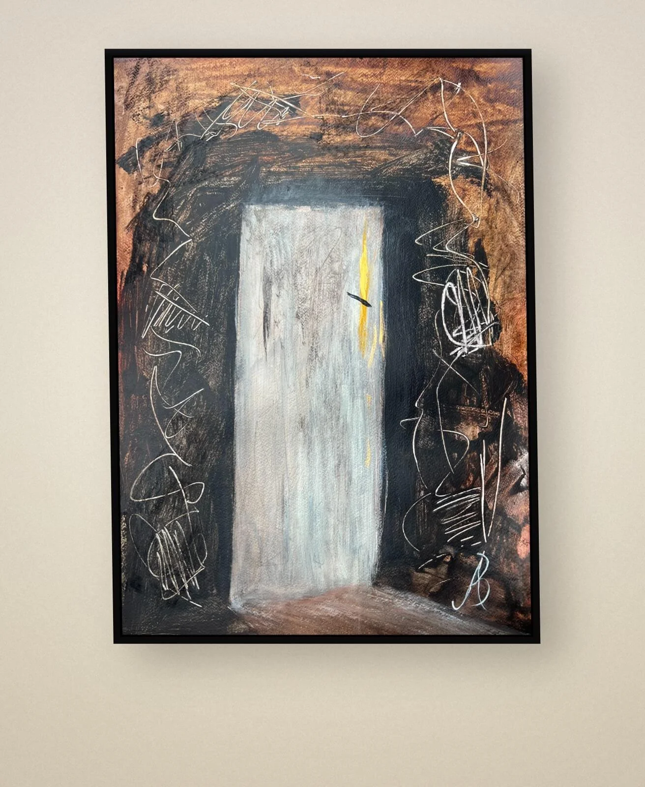 Fault Light presented in a contemporary black floating frame