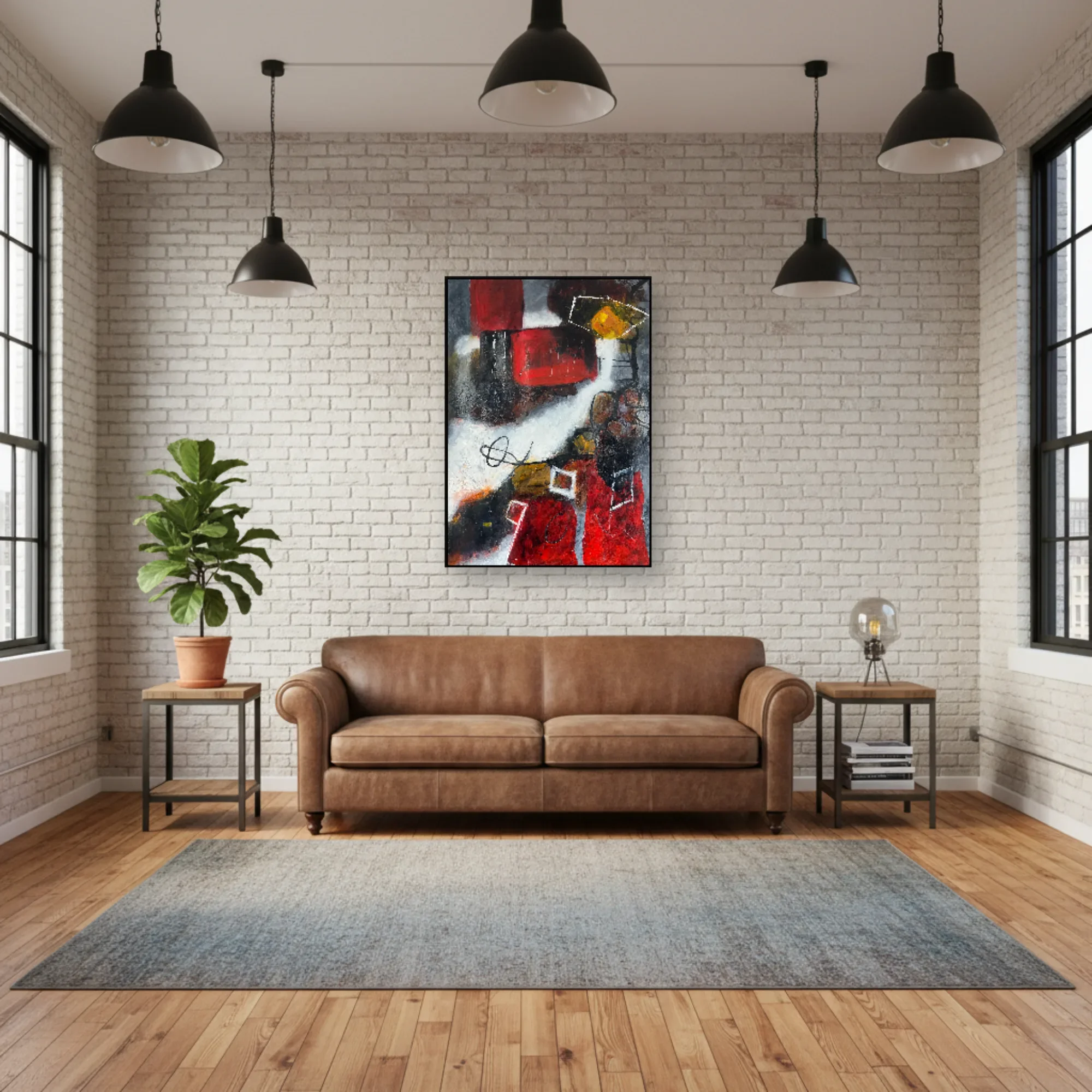 Held in Red displayed in a contemporary loft-style interior
