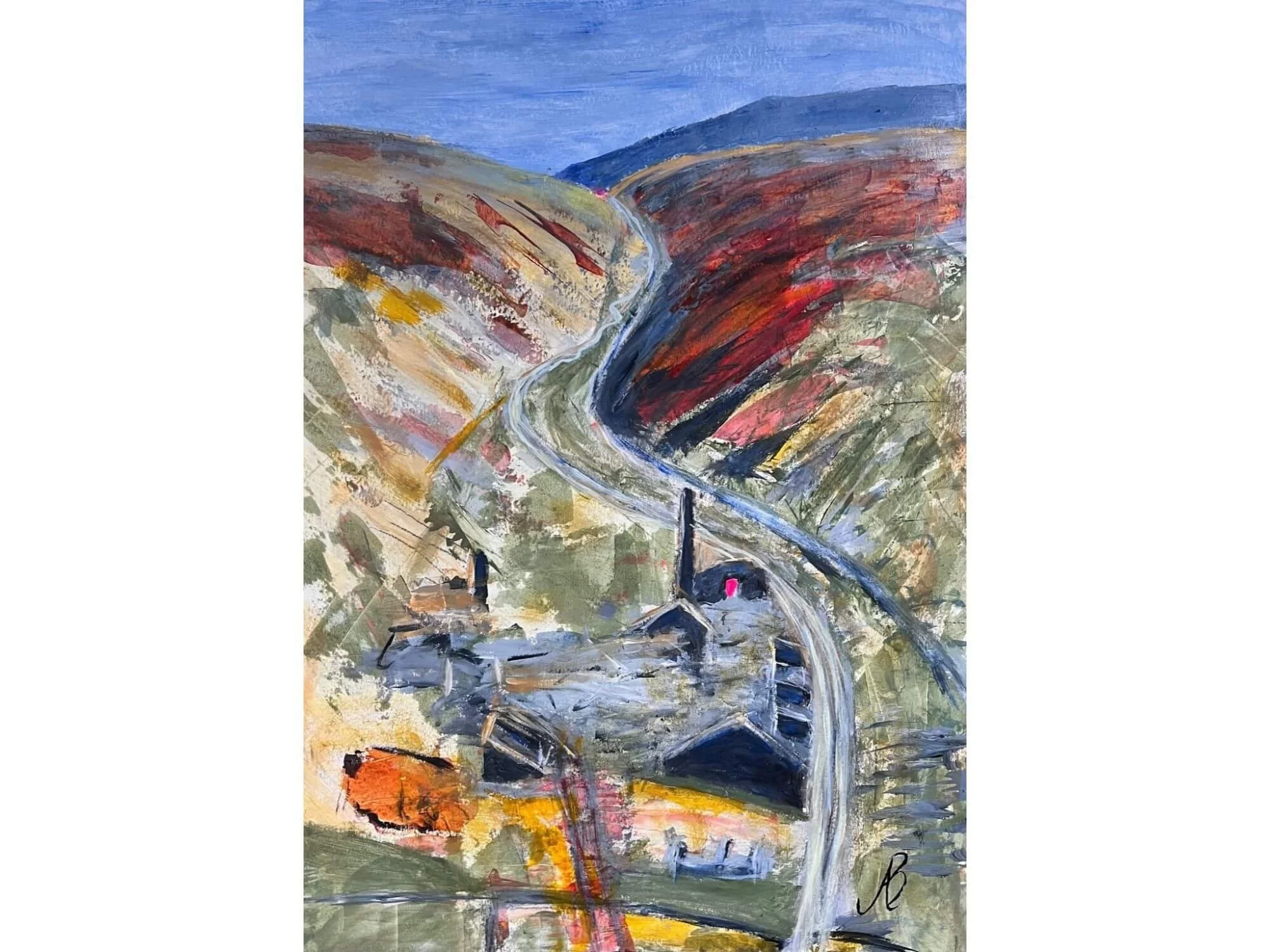 textured acrylic landscape painting by Andrew Bowers moorland horizon composition