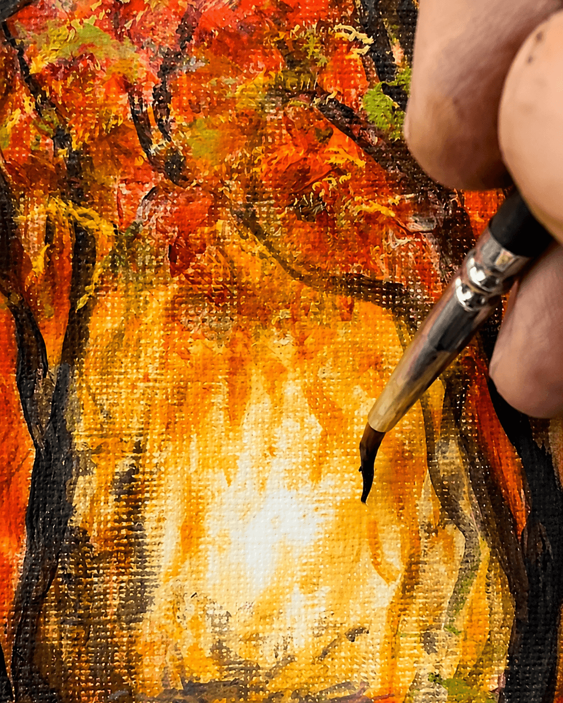 Andrew Bowers applying expressive brush marks to a layered acrylic painting