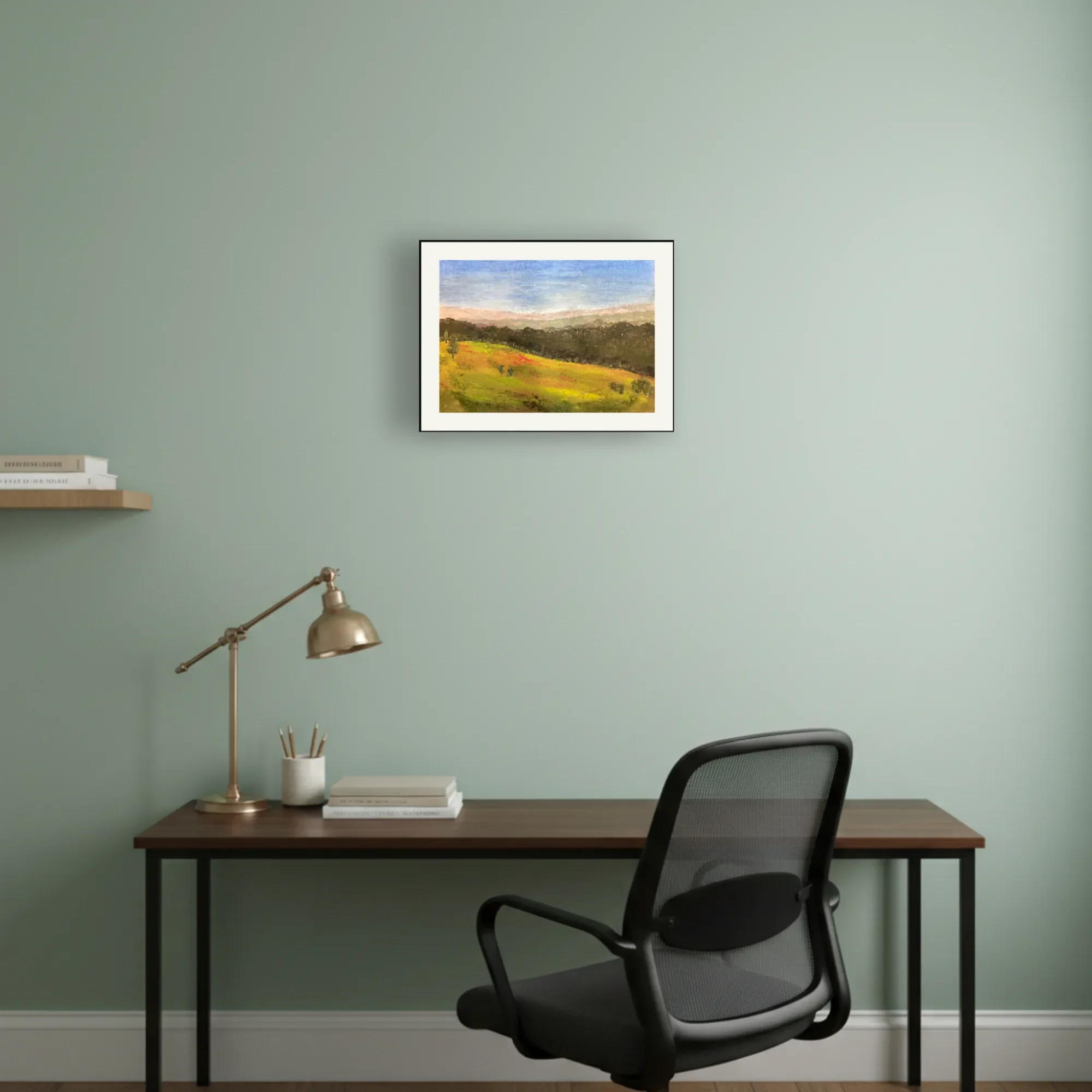 Held Light displayed as a quiet focal point in a small home office