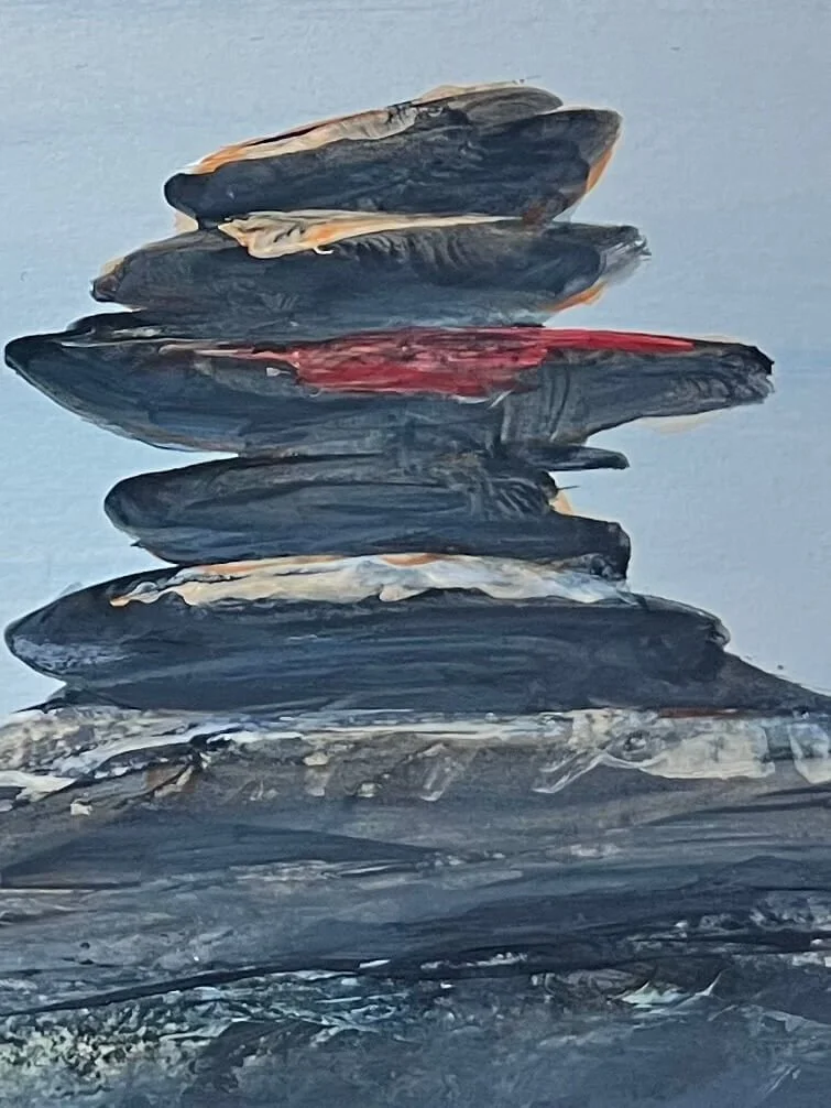 Texture detail of Witness Stones landscape painting by Andrew Bowers inspired by Brimham Rocks Yorkshire