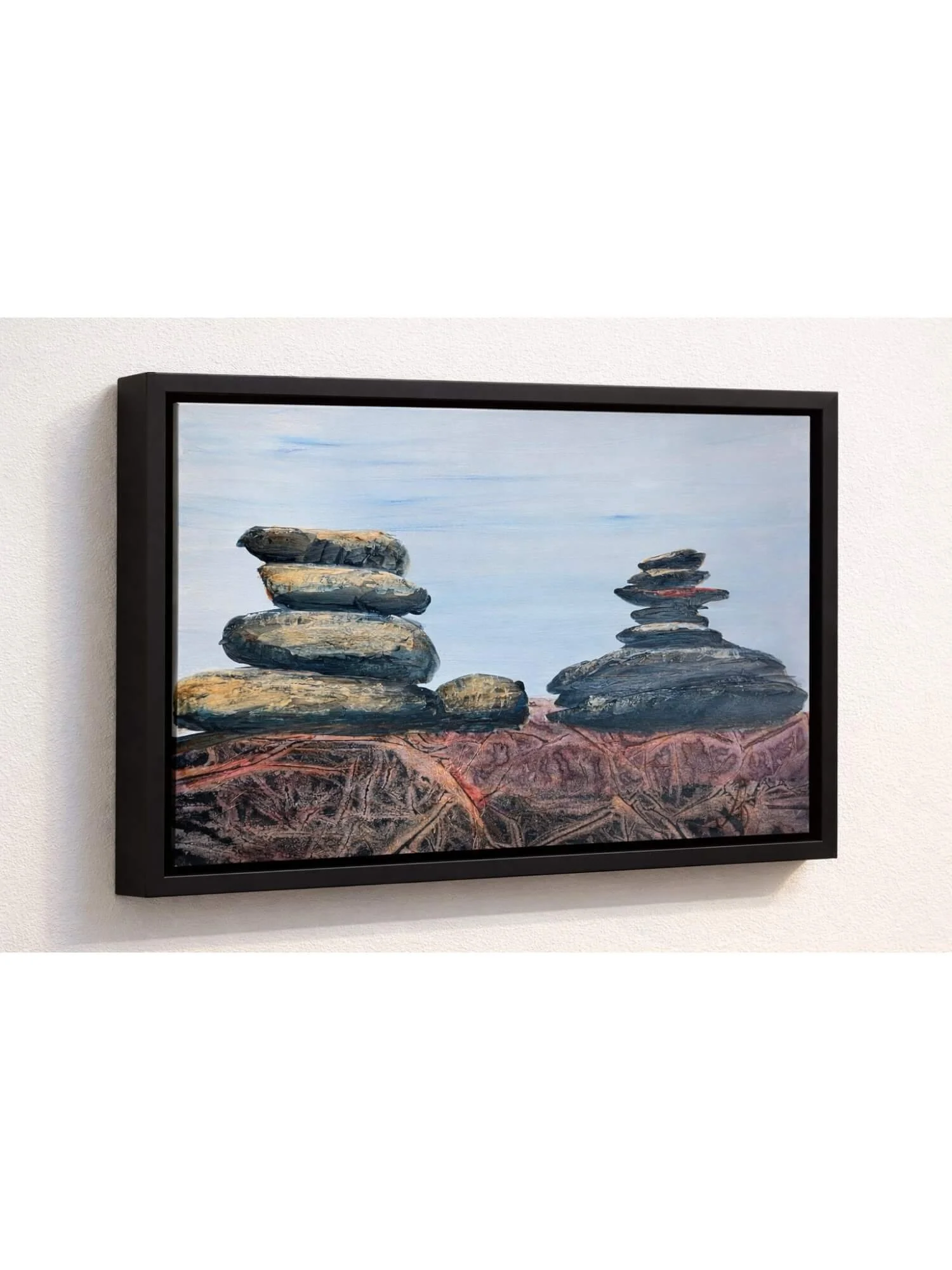 Witness Stones framed contemporary landscape painting by Yorkshire artist Andrew Bowers