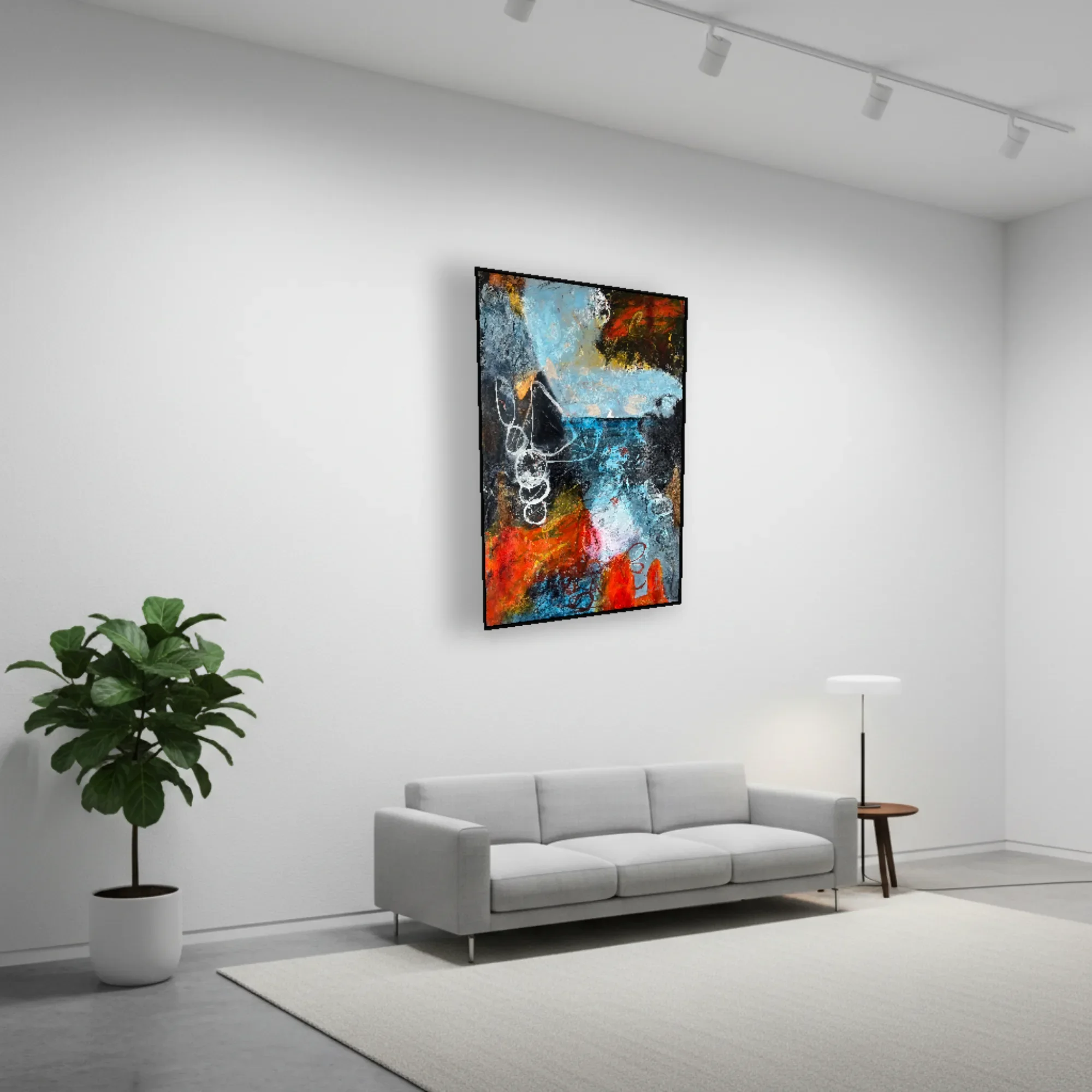 Held Horizon abstract landscape painting displayed in a gallery setting
