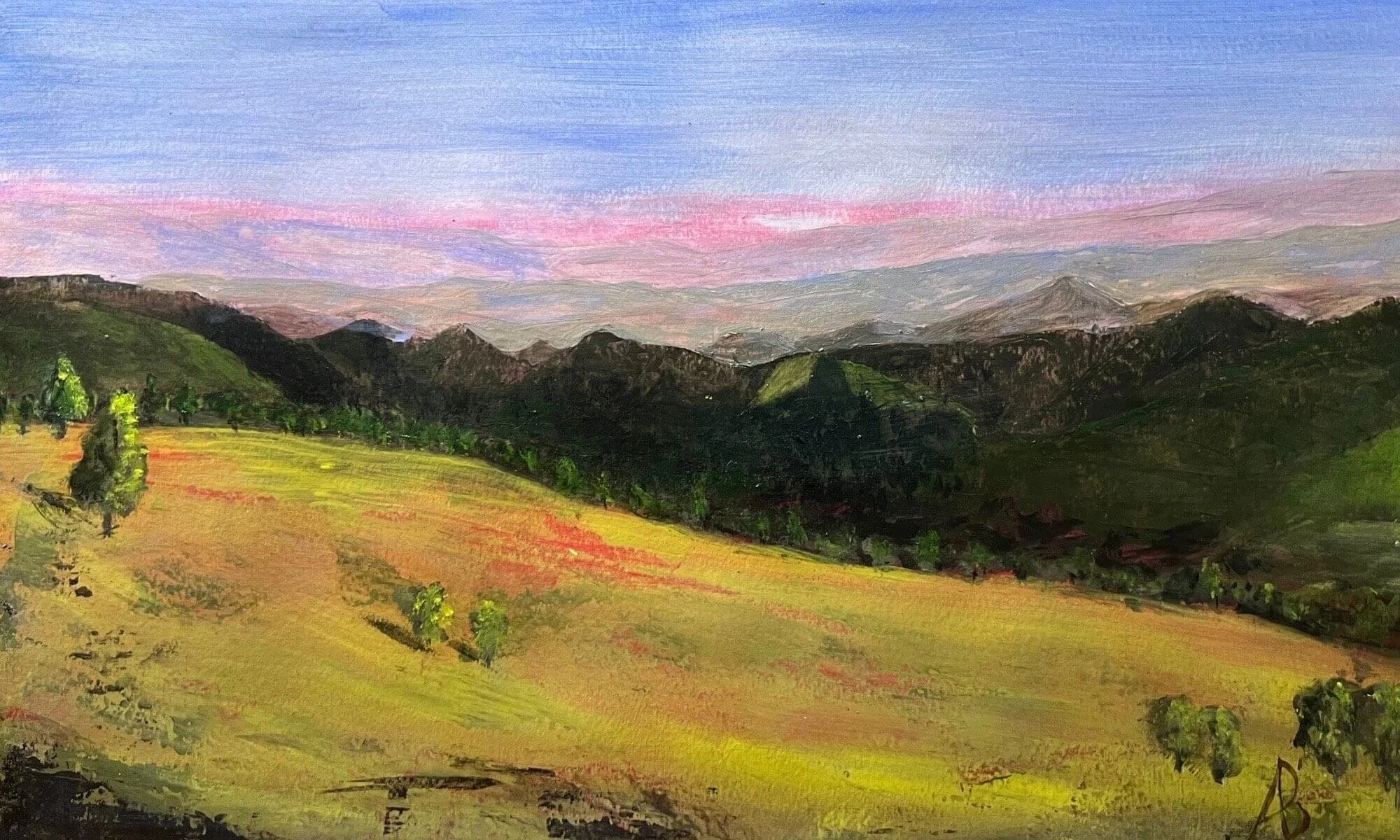 Abstract landscape painting showing strong composition and structural balance