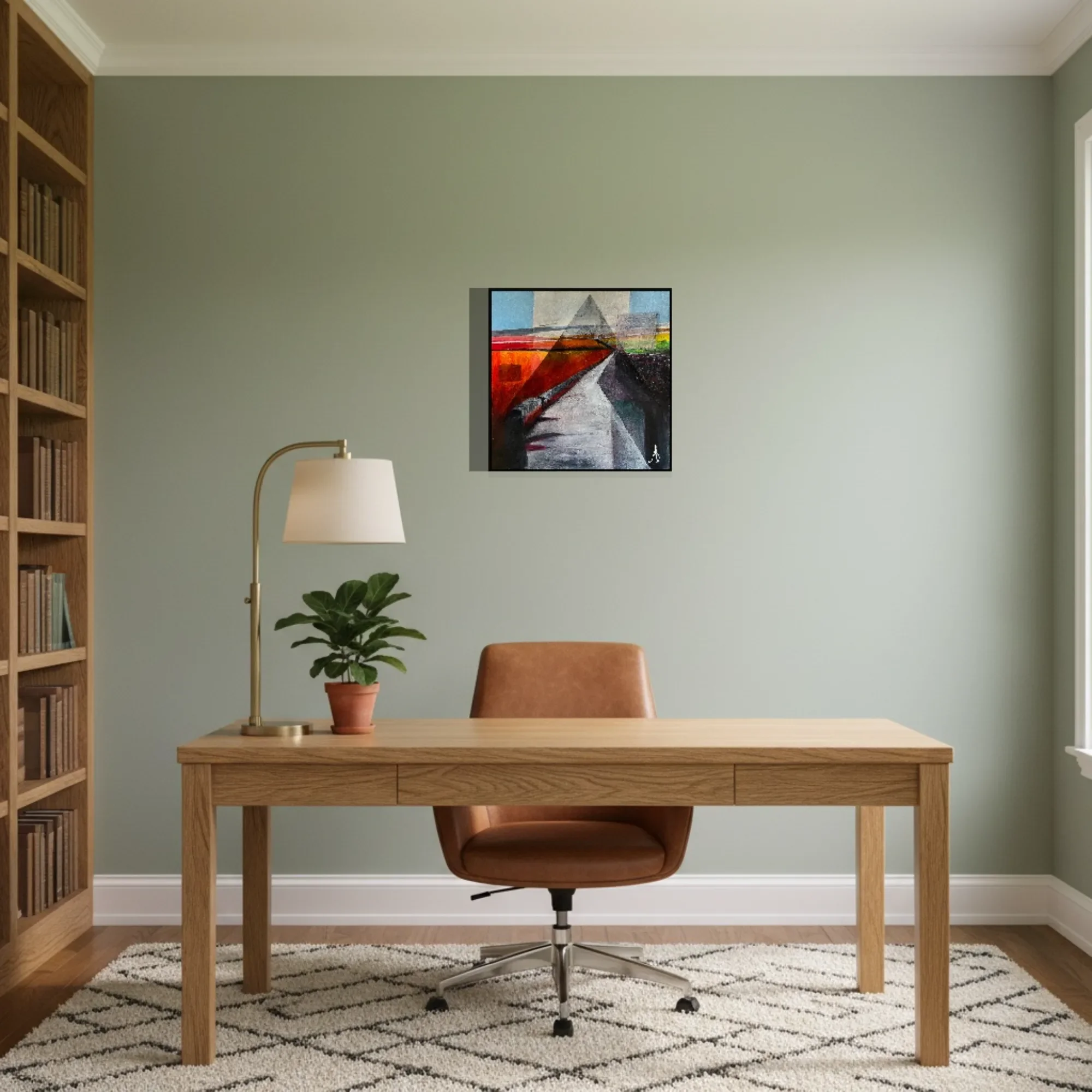 Between Horizons displayed as a contemplative focal point in a contemporary study