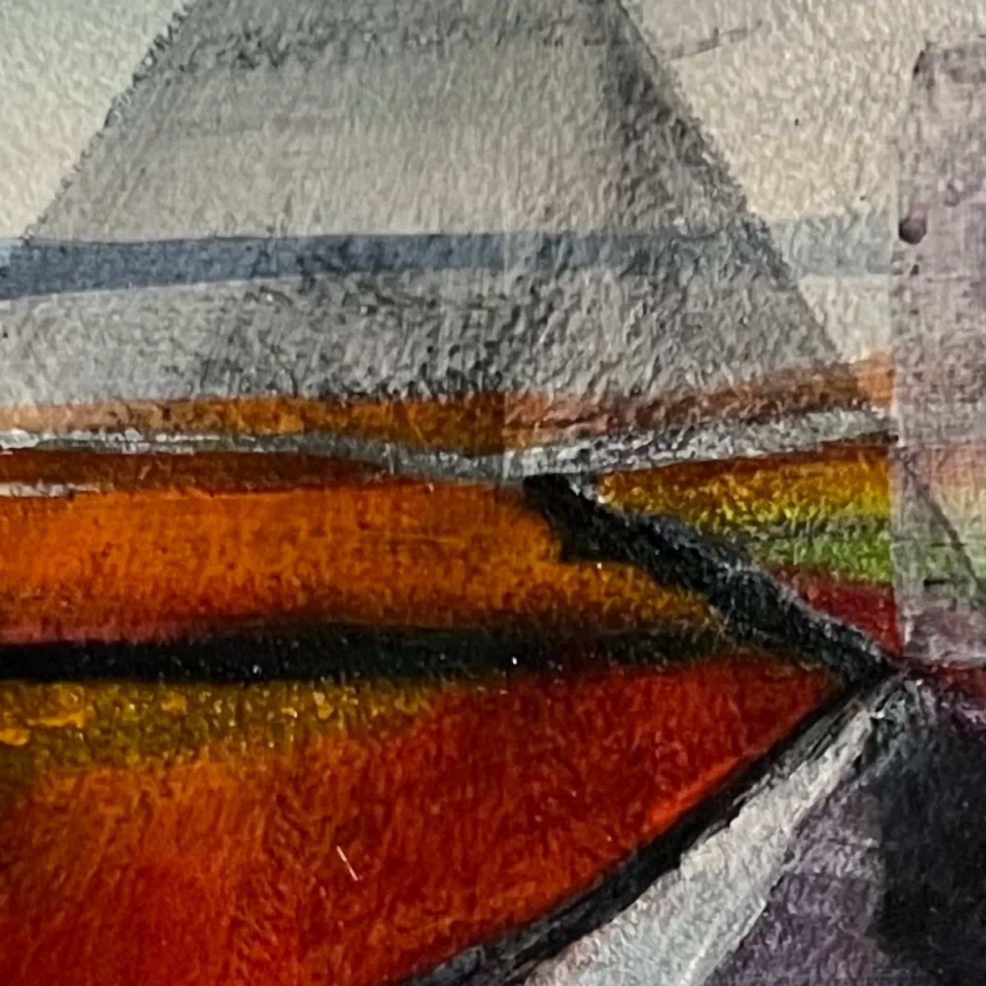 Geometric landscape forms, muted greens and deep shadow tones in Between Horizons