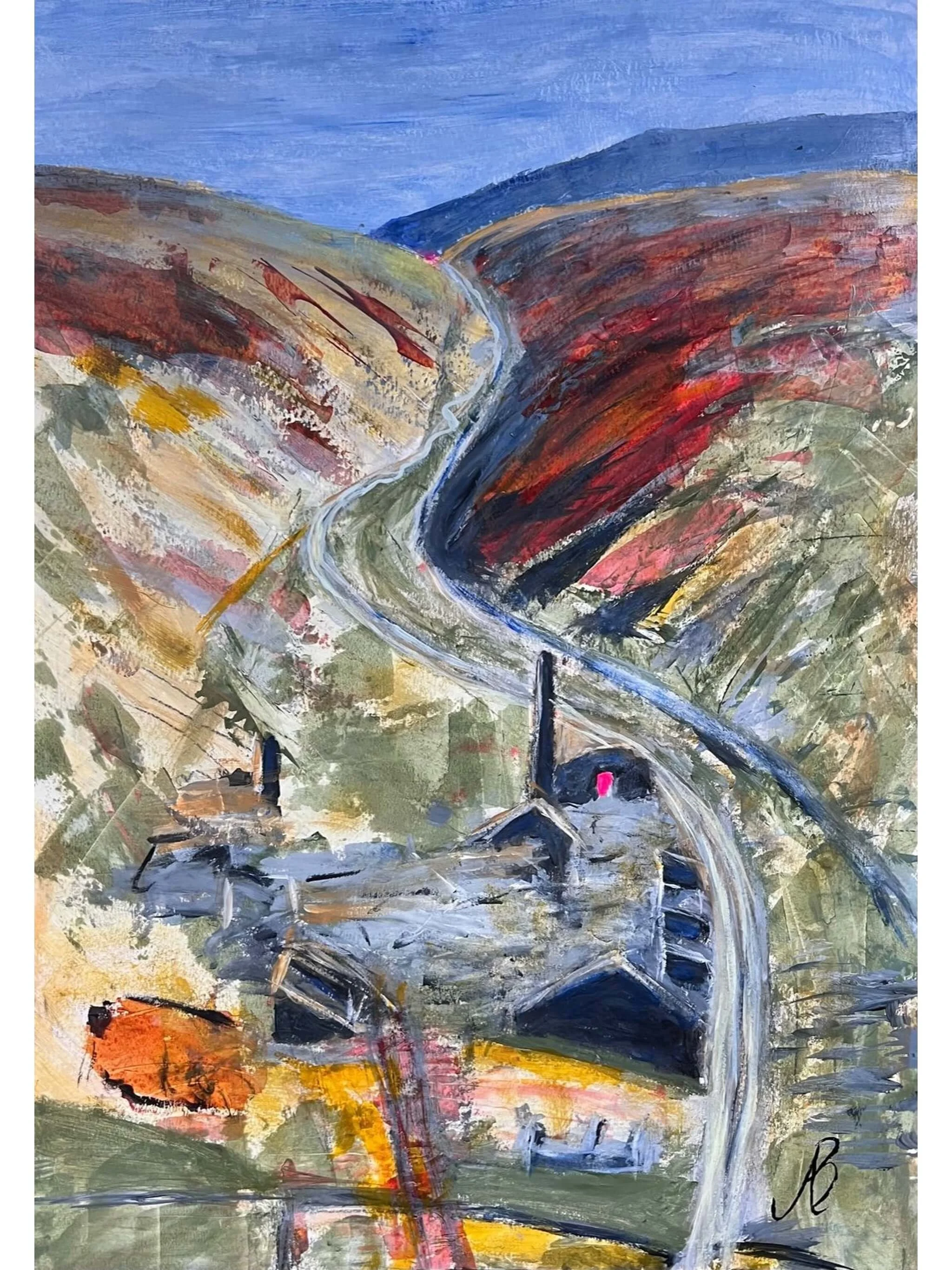 Abstract Yorkshire moorland landscape painting Moorland Memory by Andrew Bowers