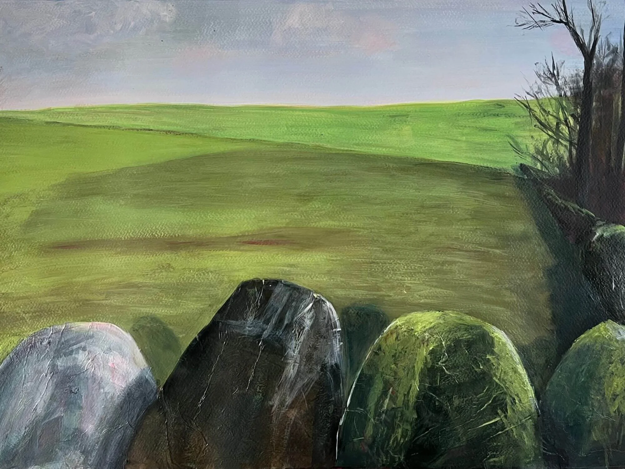 contemporary landscape painting strong horizon structure tonal balance acrylic