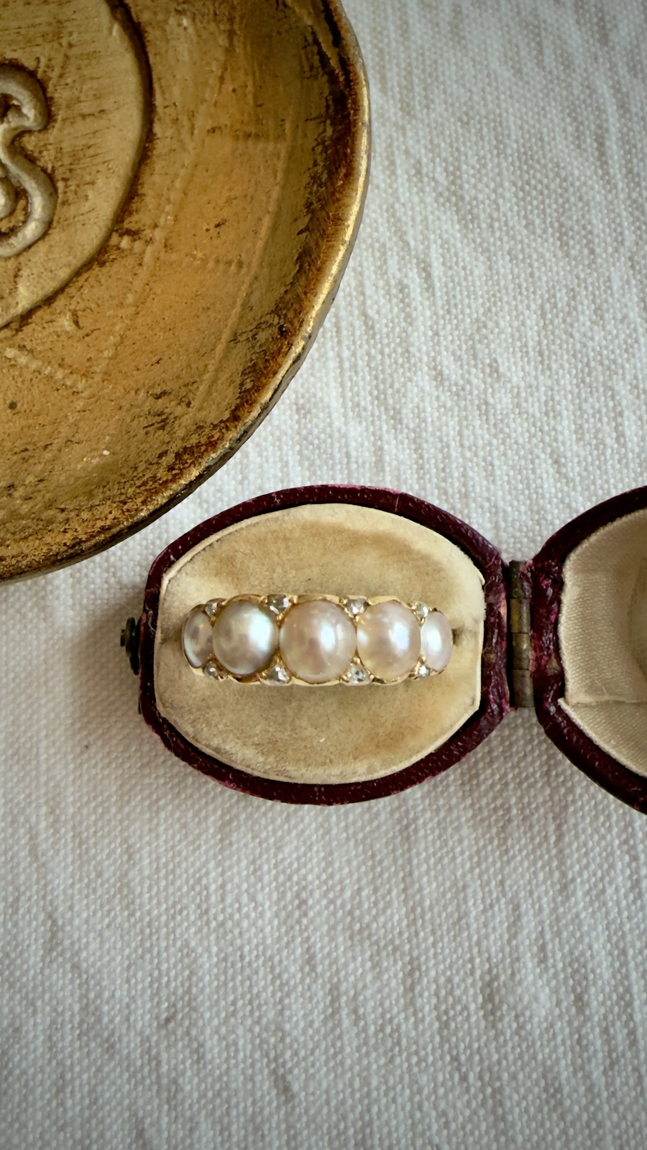 Antique Victorian Rare Natural Saltwater Pearl Half Hoop Ring