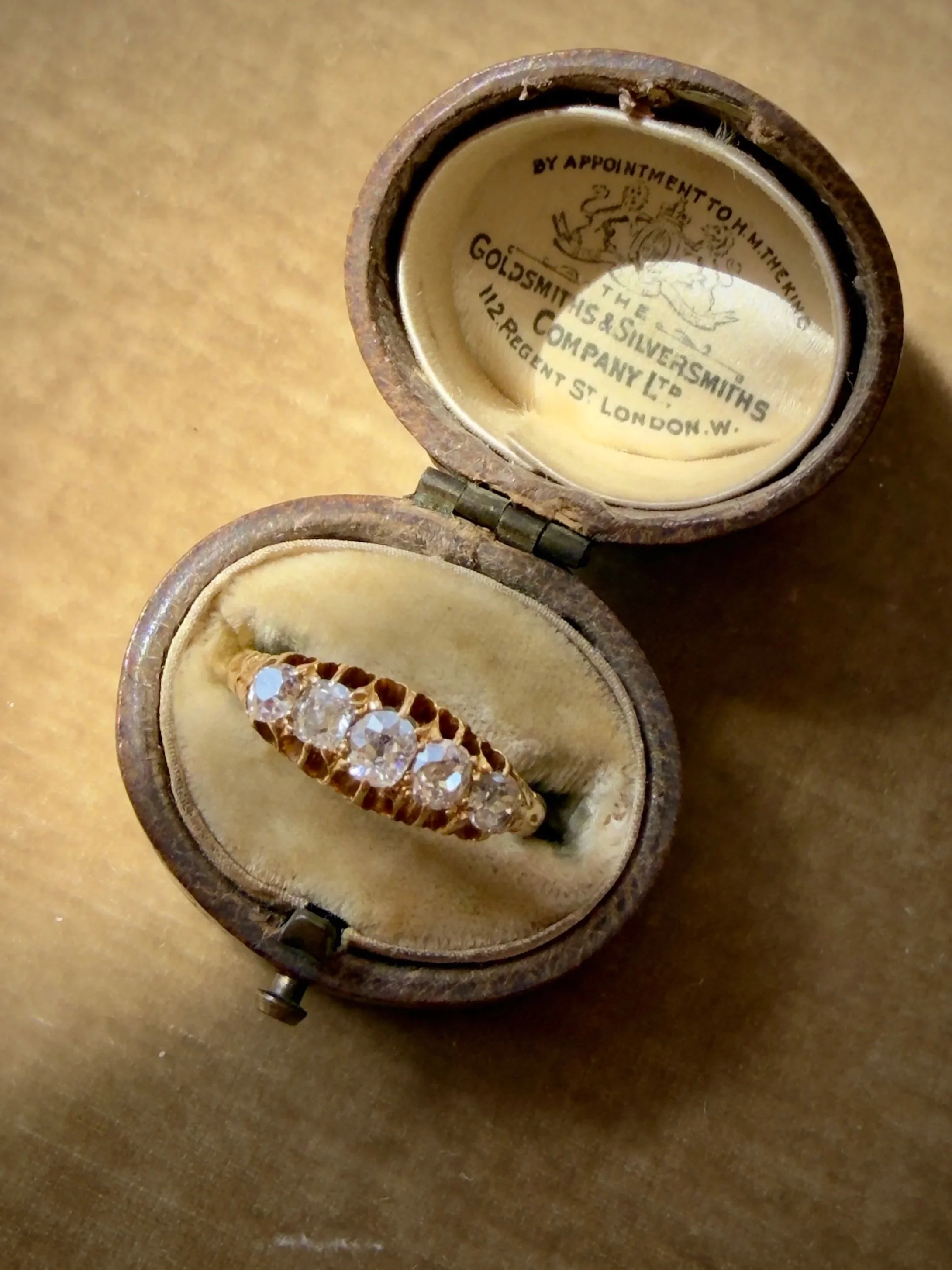 Antique Victorian Old Mine Cut Diamond Five Stone Half Hoop Ring