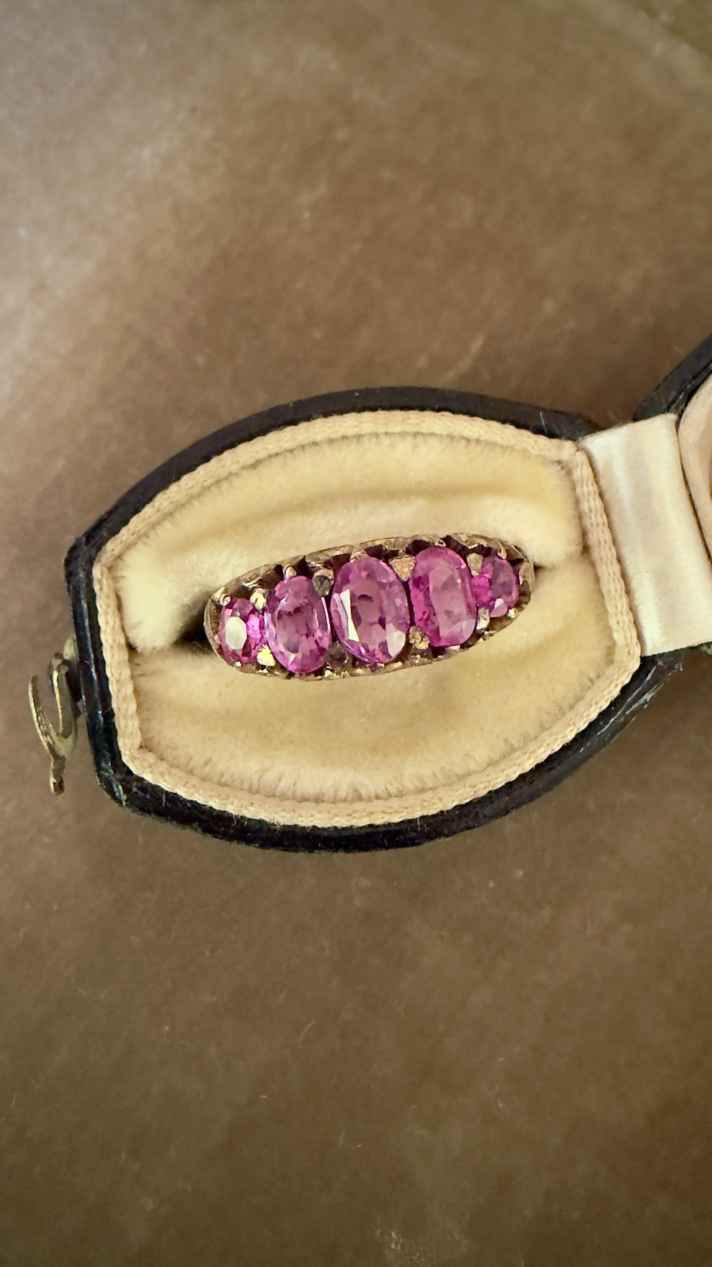 Rare Antique Victorian Pink Sapphires Five Stone Ring