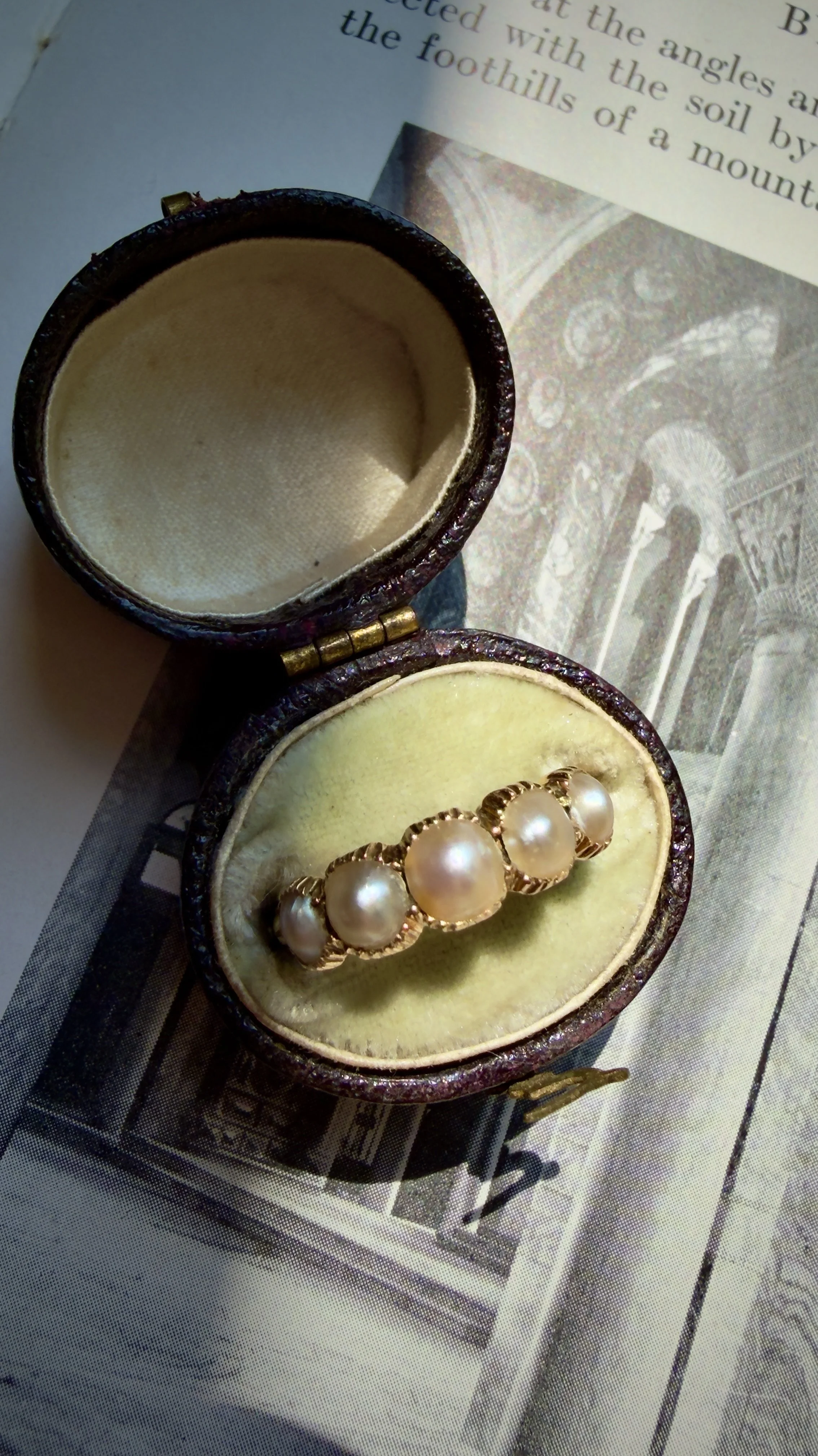 Antique Georgian Rare Natural Saltwater Pearl Half Hoop Ring