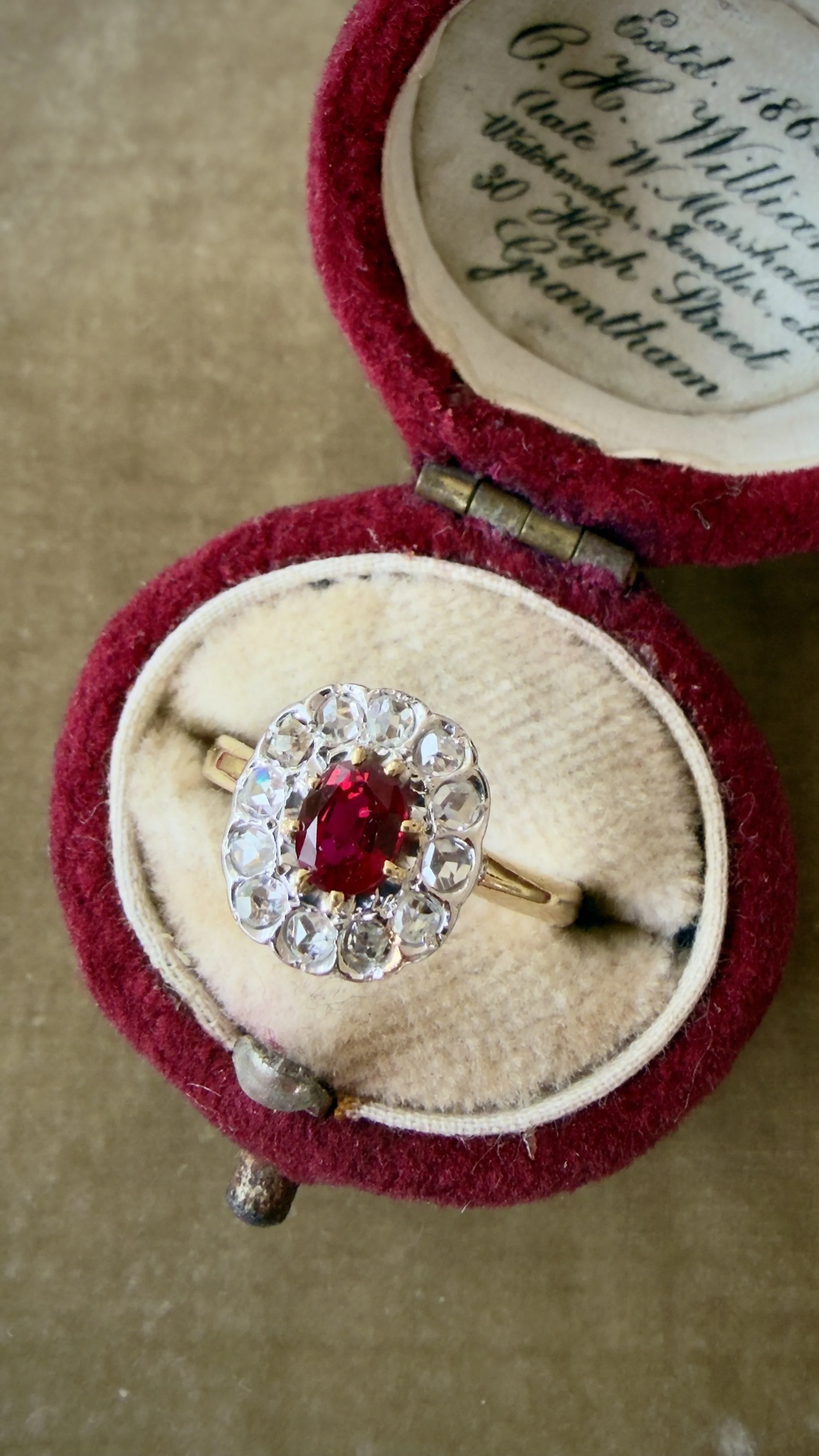 Exceptional Antique Burmese Ruby and Rose Cut Diamond Cluster Ring