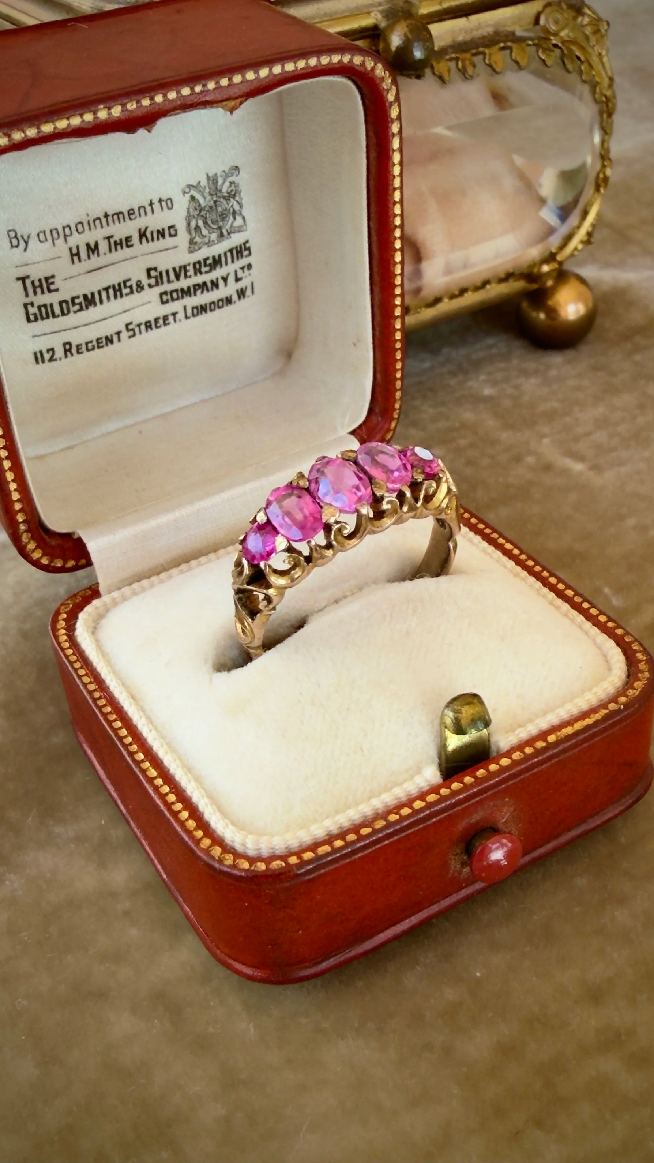 Rare Antique Victorian Pink Sapphires Five Stone Ring