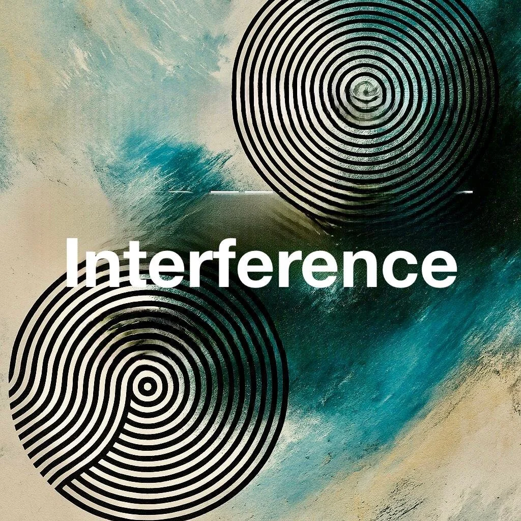 Poster for an online art exhibition titled 'Interference,' featuring an Open Call to artists worldwide in contemporary art, at Tribeca/Chelsea, New York, organized by NXERA Art Gallery.