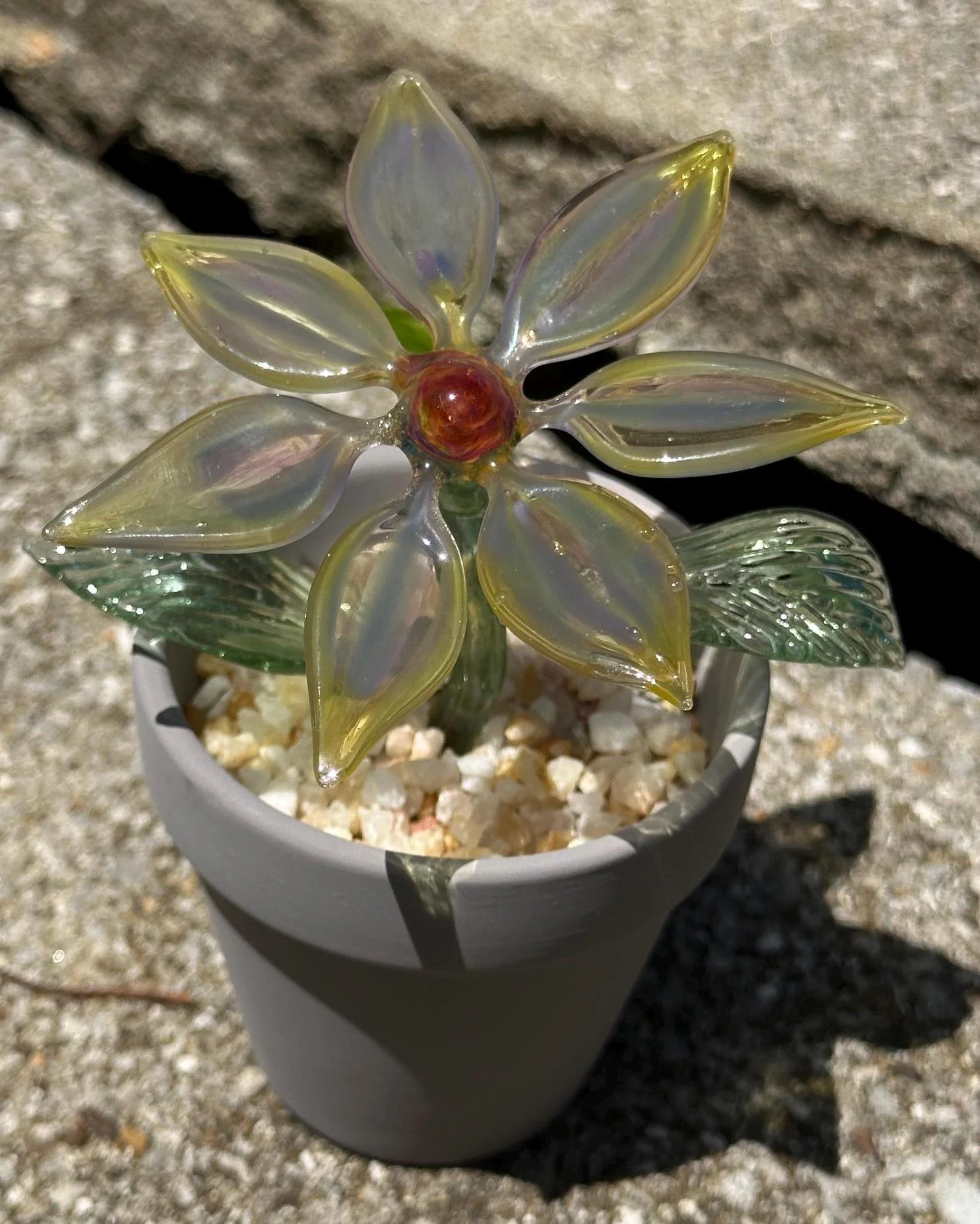Yellow Glass Flower in Decorative Pot