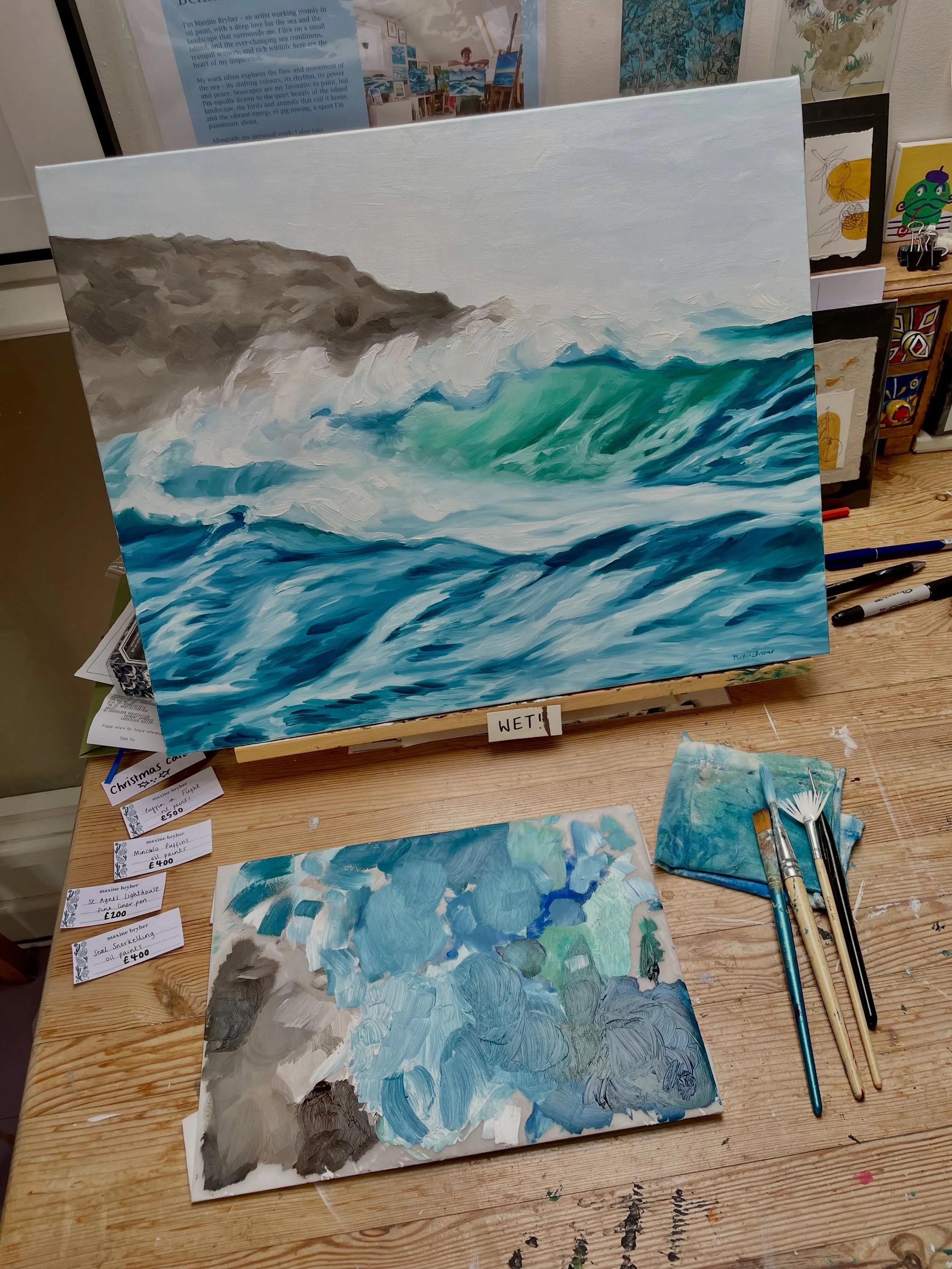 Day four of catching up with my painting. 
Green Wave. I love the way the light shines through the tops of a wave just as it&rsquo;s about to break, making that aqua-green colour. 

If you&rsquo;re interested in prints or an original do not hesitate 