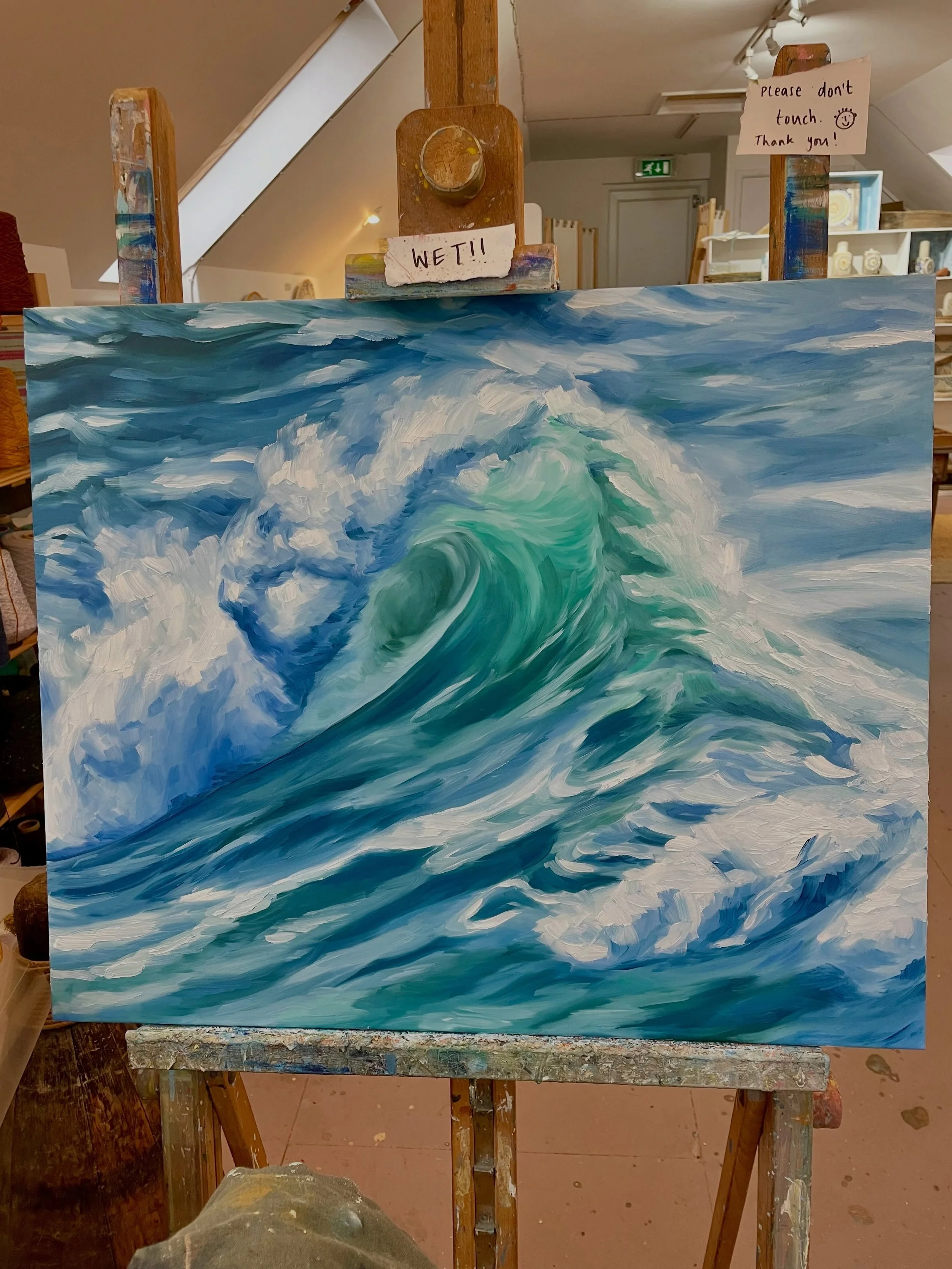 Day five of catching up with my artwork. 
We have Barrel Wave. This was painted from a photo taken by @wallsofwater.photography -thank you for letting me use it. 
Painted in early October, the summer had ended and autumn was beginning, the sea condit