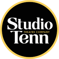 Logo for Studio Tenn Theatre Company with black background, white text, and a gold border