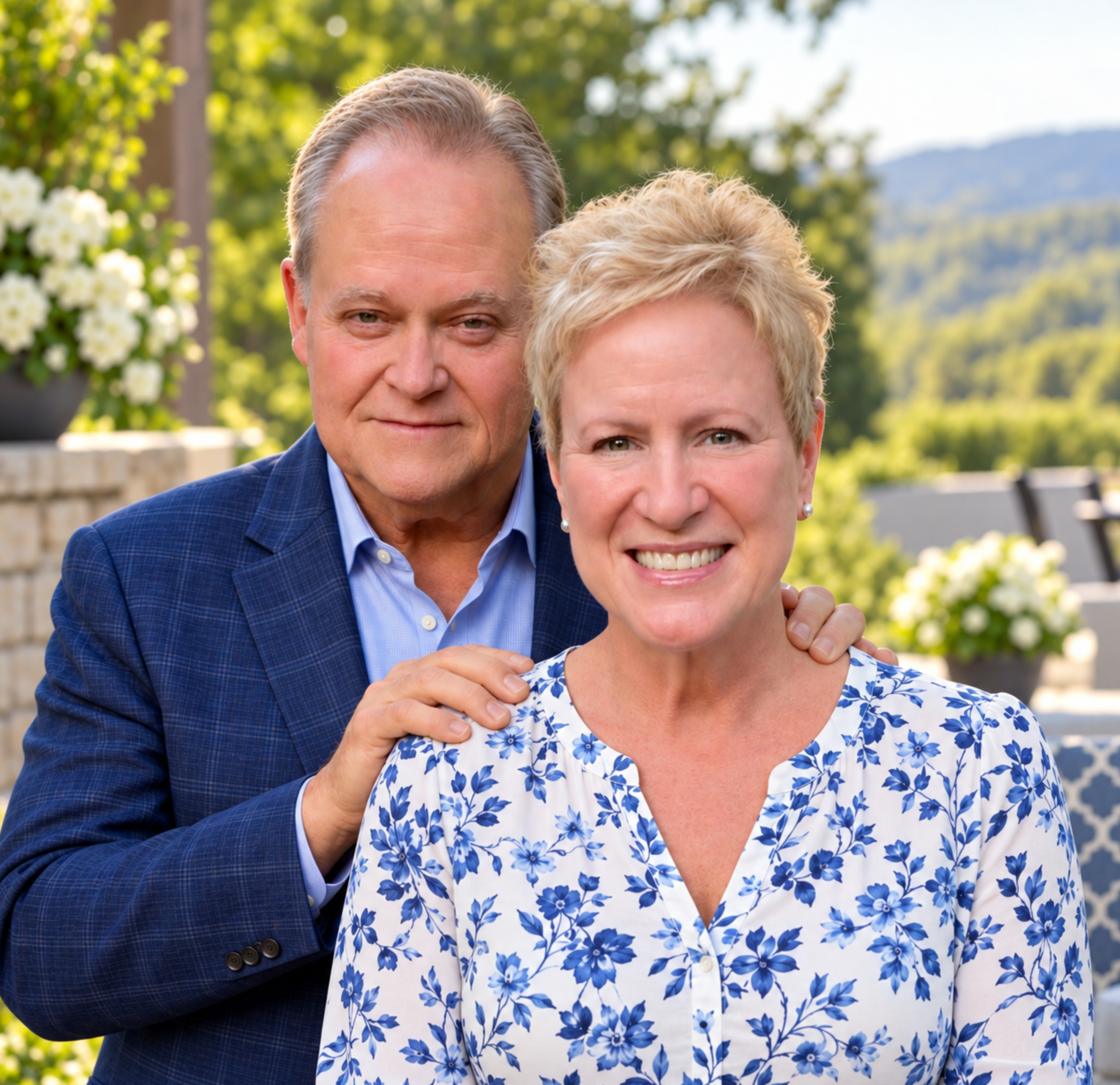 Close-up of a middle-aged couple looking at the camera.