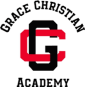 Logo of Grace Christian Academy with a stylized 'G' and 'C' in black and red, and the school name around it.