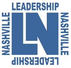 Graphic with the words Nashville, Leadership, and Leadership Nashville surrounding a large blue 'LN' in the center.