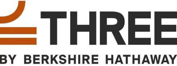 Logo featuring the number three with stylized orange line elements and the text 'THREE' by Berkshire Hathaway.