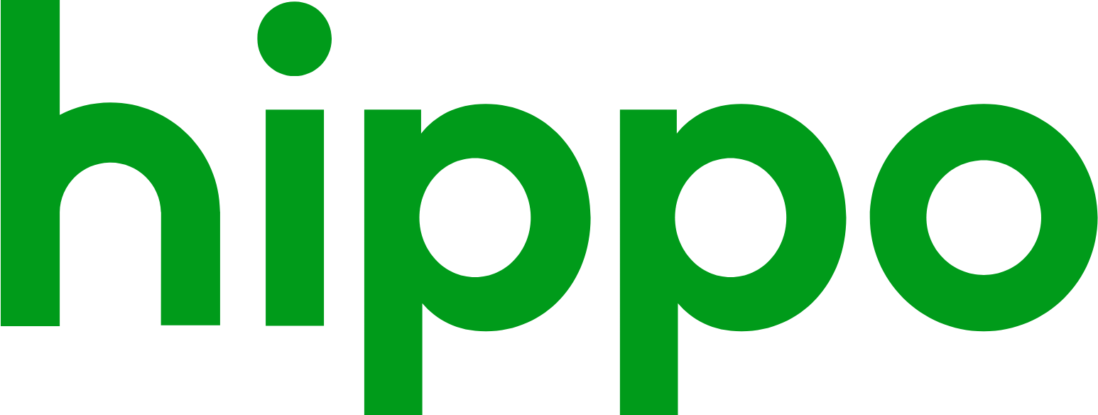 The image shows the word 'hippo' in large, bold green letters.