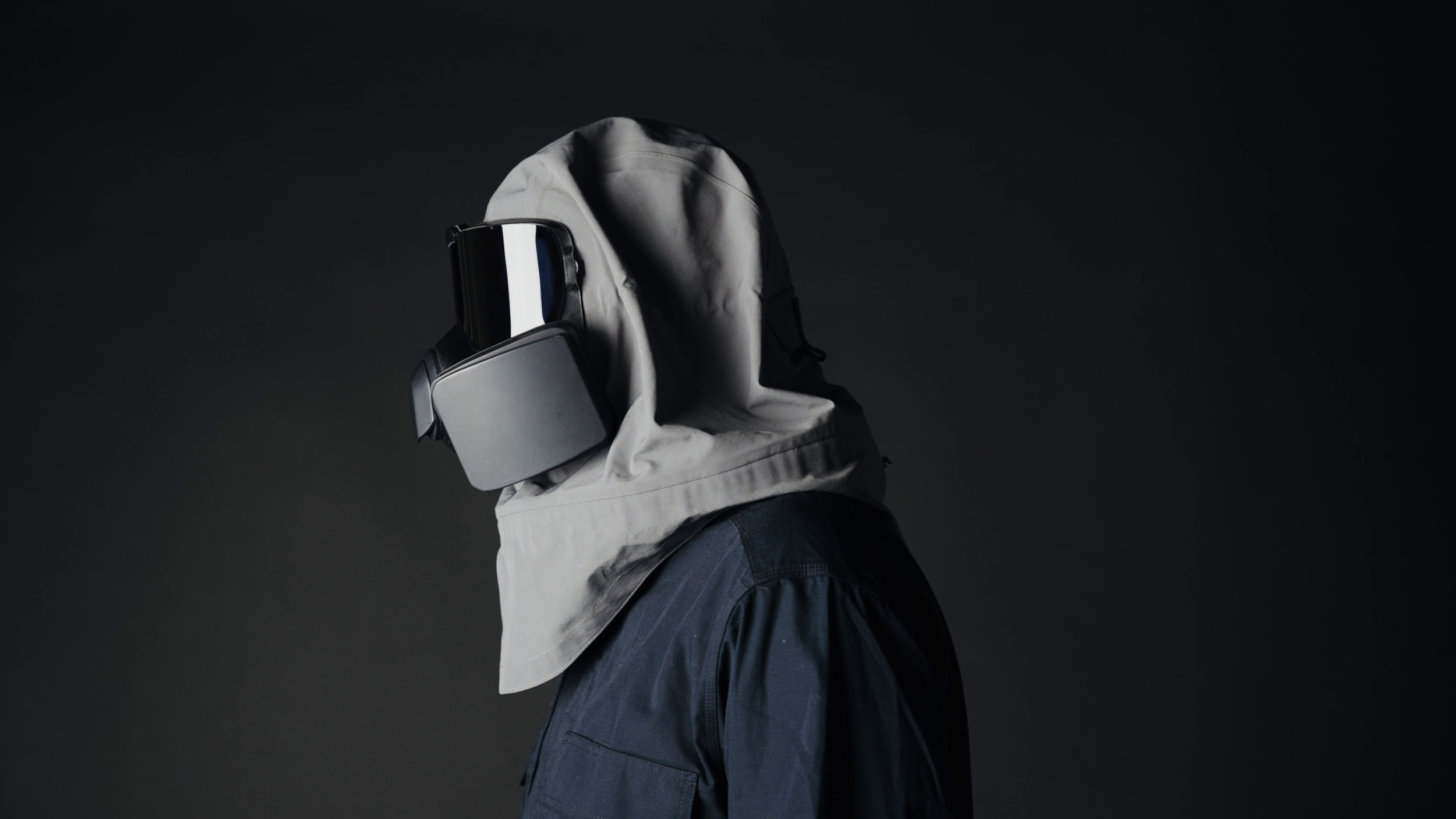 Side View of P100 Filter on User in Bearded Tactical Applications Mask - Law Enforcement