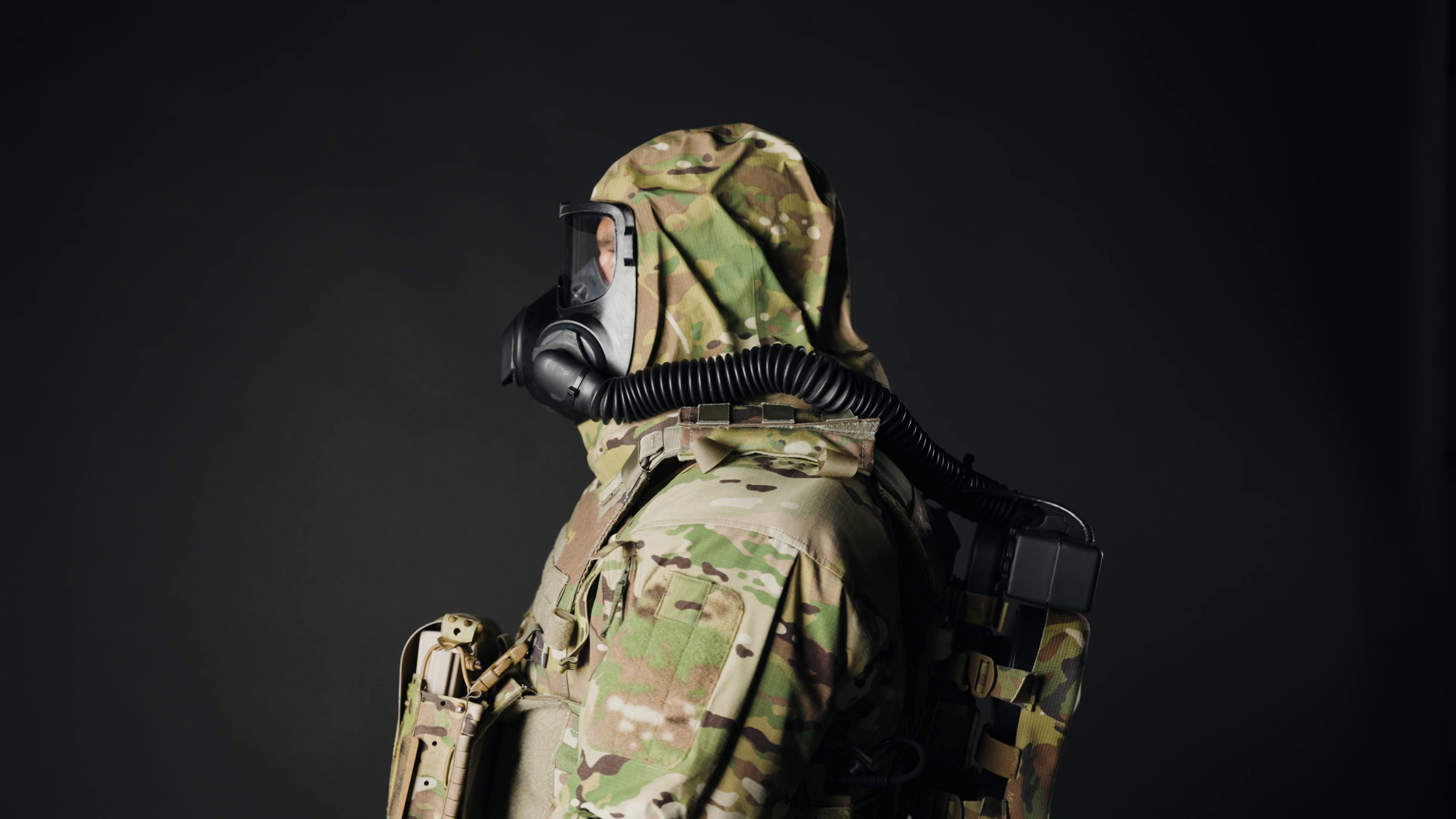 Side View of BTAM with Win-Shield's Compact Deployable - Powered Air Purifying Respirator