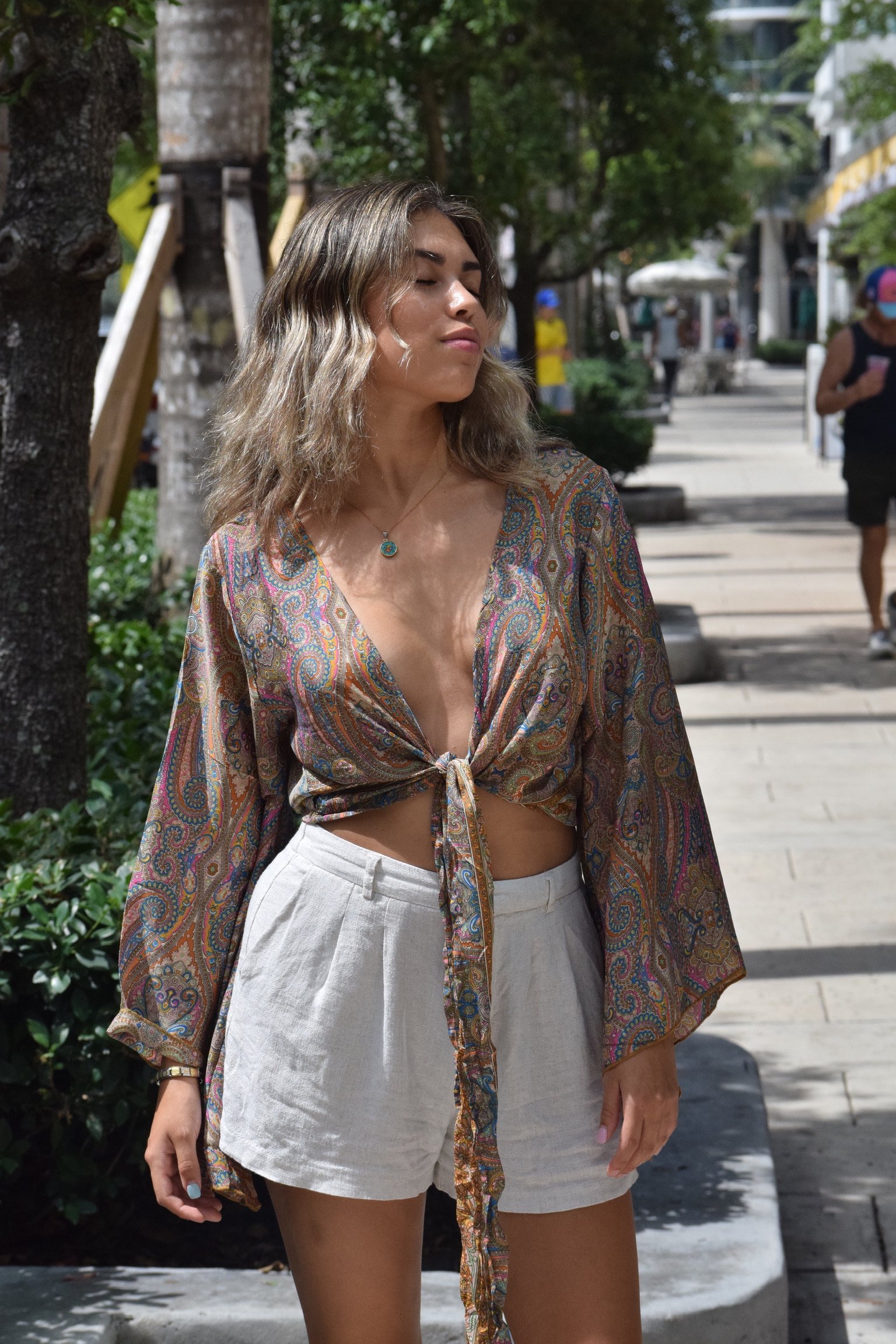Sunset Palms Tie-Front Blouse