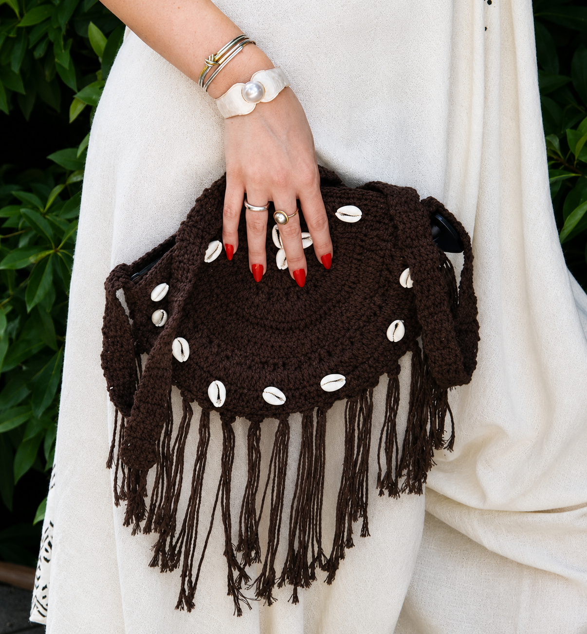The Mocha Shell Fringe Bag