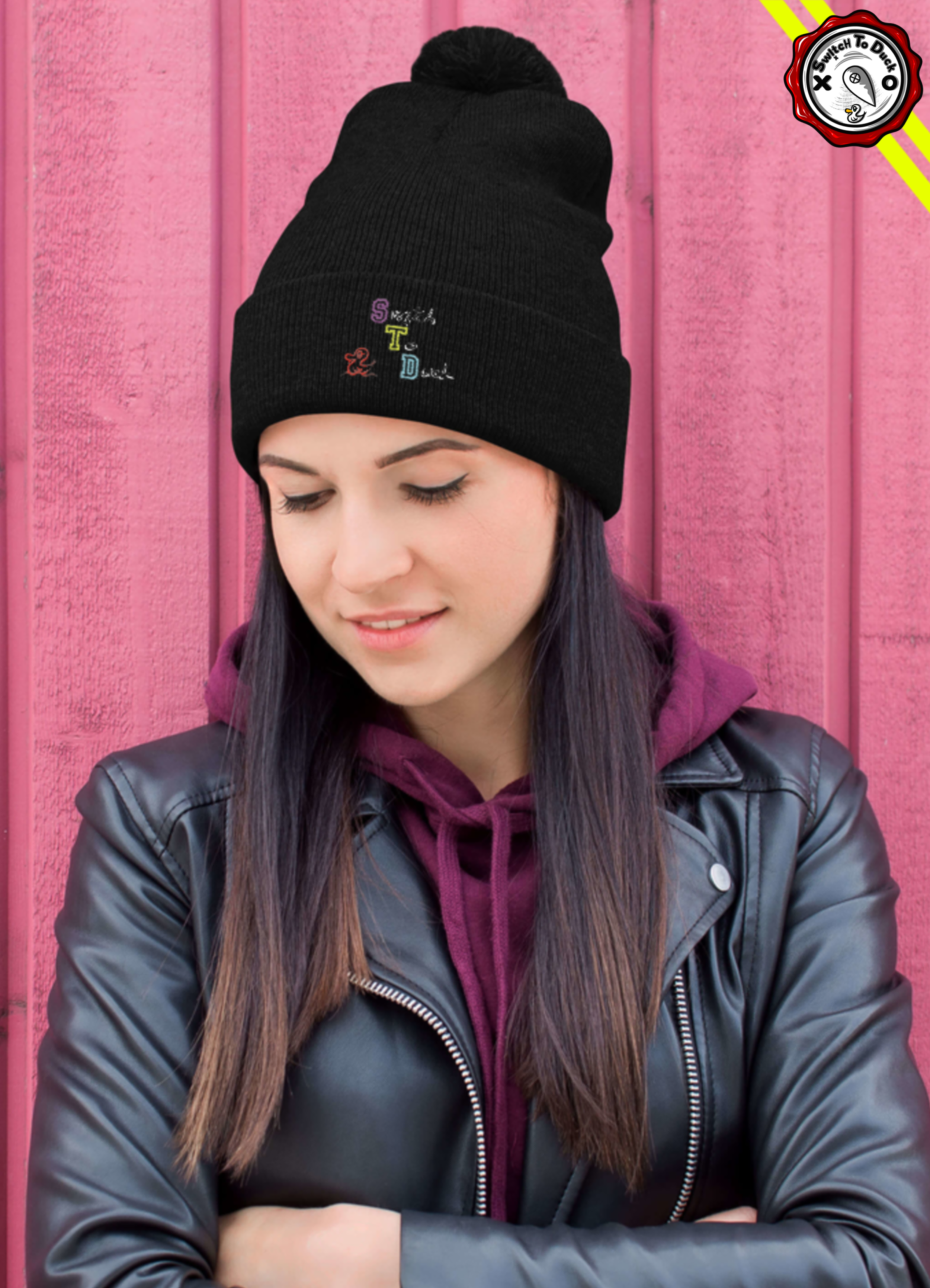 SwitchToDuck Wave Duck Beanie with Pom-Pom