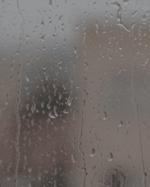 Rain drops on a glass window indicating a rainy scene.