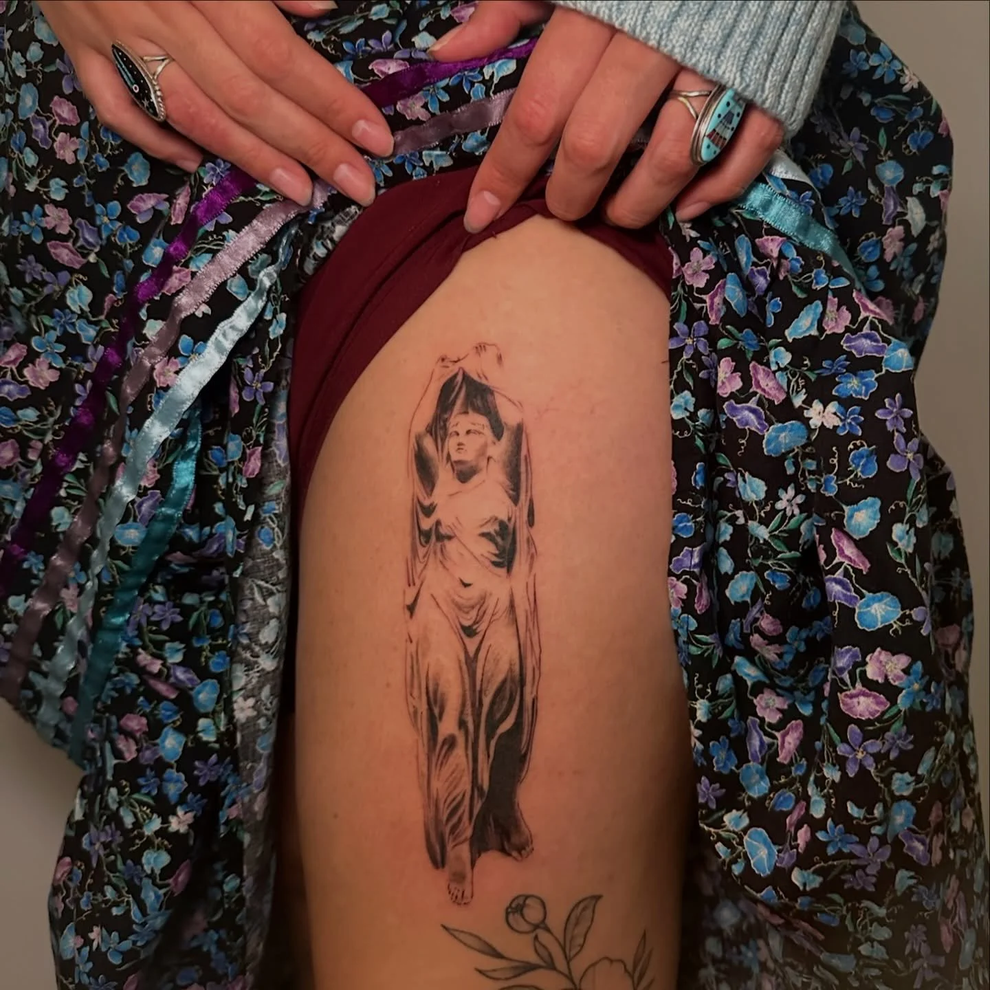 A gorgeous piece done this week in the shop of the sculpture of Undine rising from the waters by @nimimatattoo !! Our artists books are open and they would love to book both new and returning clients so don&rsquo;t be afraid to reach out :)