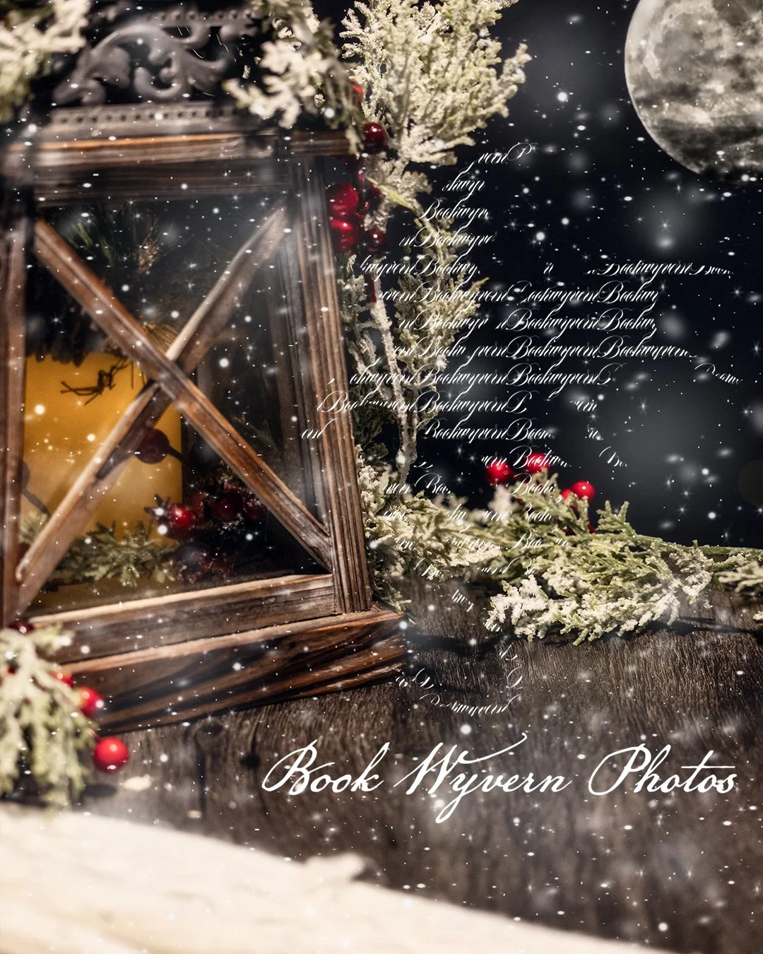 Snowy lantern and moon