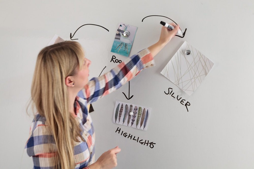 Lady using a painted magnetic white board