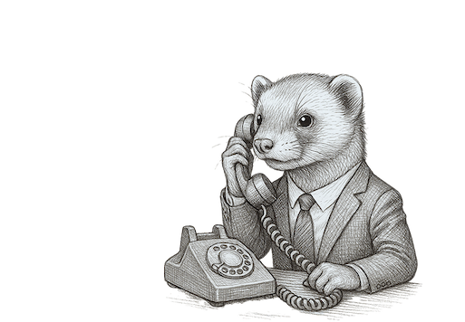 image of ferret in a business suit speaking on a rotary phone | CrashMurderBusiness Coffee | coffee shop in Santa Fe | coffee shop railyard santa fe nm