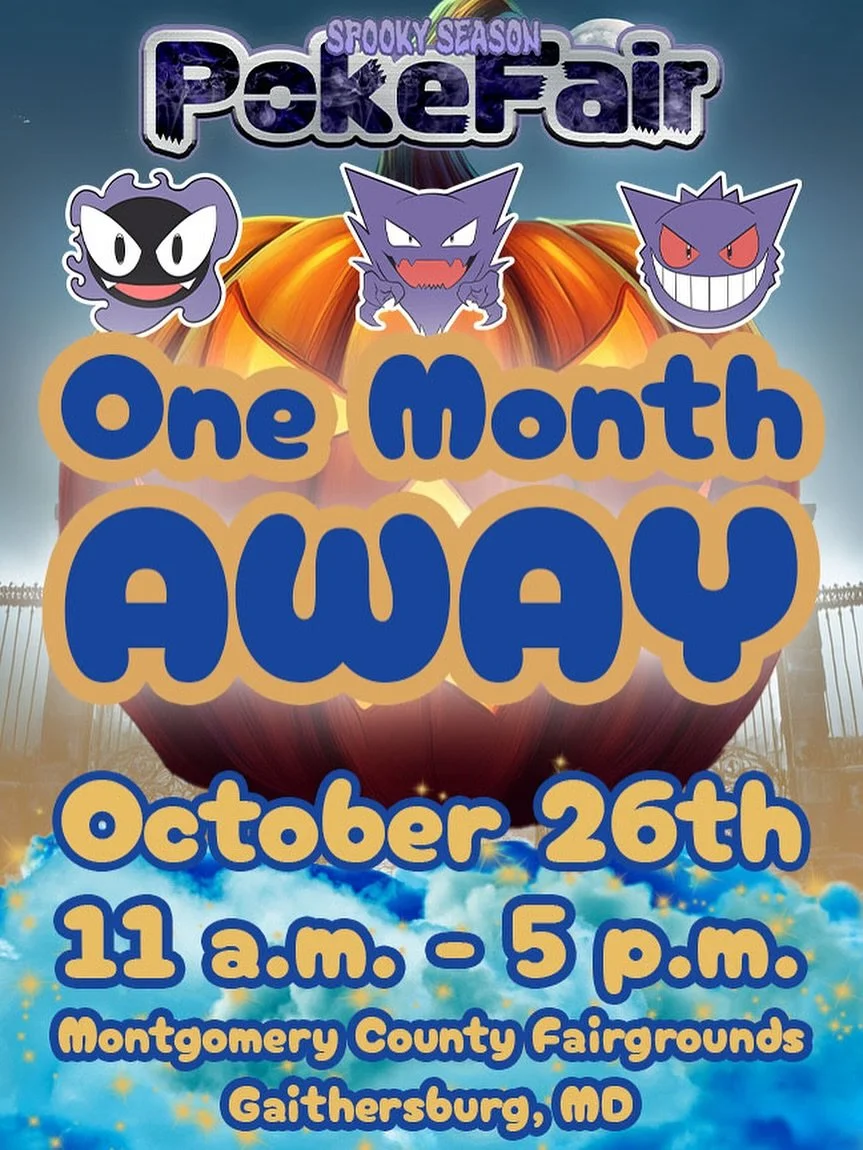Spooky Season PokeFair is officially 1 month away!! 😱 Where did the time go??

Are you ready for the best Halloween themed Pok&eacute;mon in Maryland?!? 😈👻🎃🦇⚡️

#marylandevents #halloweenparty #pokemoncommunity #costume #pokemoncosplay