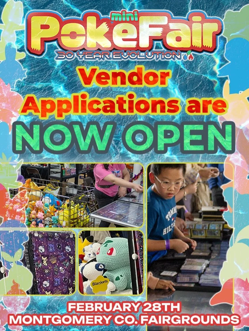 🌟 Calling All Creators, Collectors &amp; Pok&eacute;mon-Inspired Makers! 🌟
Vendor applications for PokeFair: 30 Year Evolution are officially OPEN! 🎉

Whether you craft adorable plushies, design jaw-dropping artwork, deal rare trading cards, 3D-pr