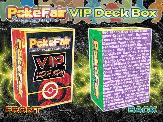 Instead of a VIP tote bag, this show were introducing new product exclusively for VIP members, a deck box! Modeled after a Build And Battle box, this box will be able to hold a full standard TCG deck and more ⭐️🤩

This deck box is full of goodies th