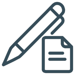 Icon of a pen and a sheet of paper.