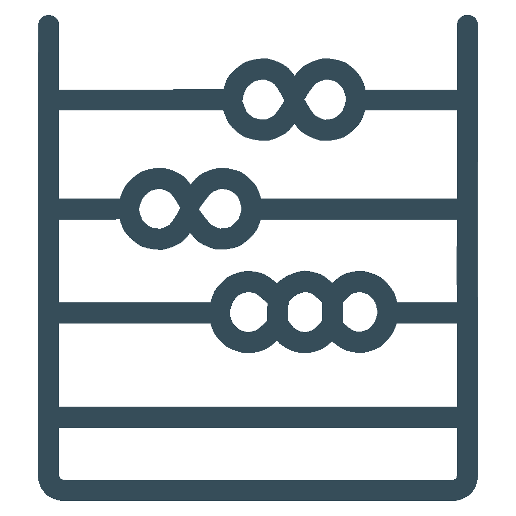 Illustration of an abacus with five horizontal bars and beads scattered across the bars.